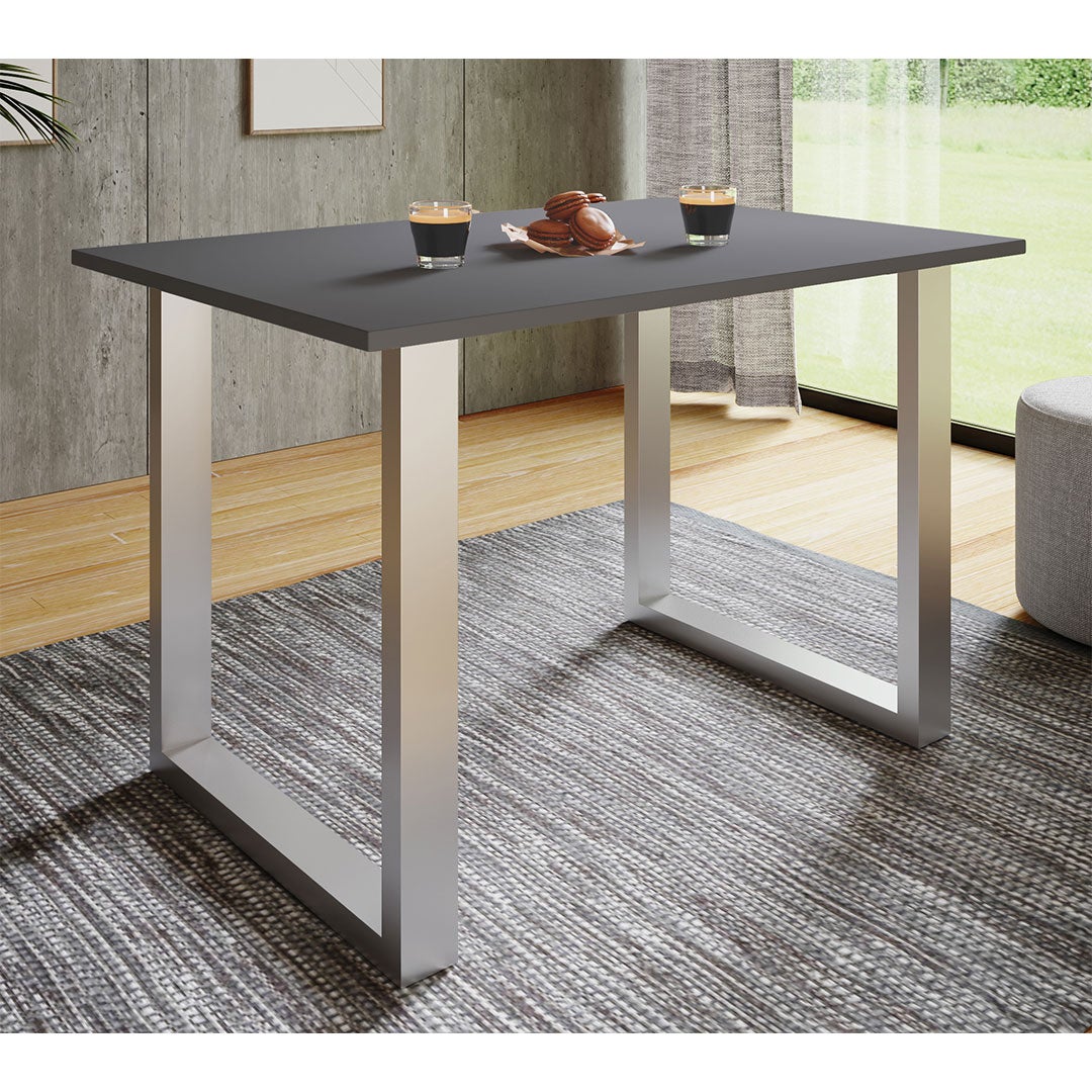 VCM Table à manger Xona Argent/Anthracite H. 76 x B. 140 x T. 80 cm - 2