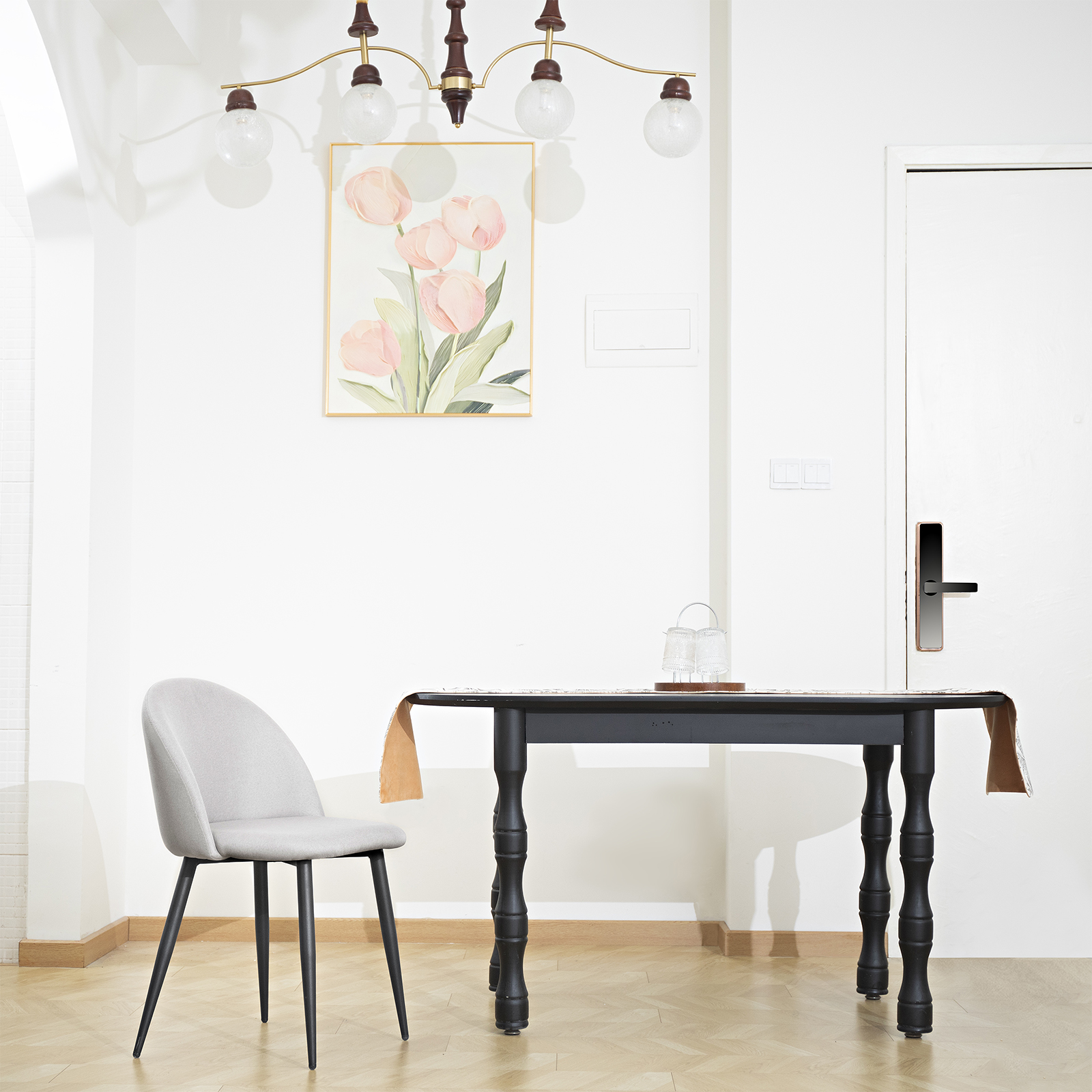 Set di 4 Sedie da Sala da Pranzo Ergonomiche in Lino, Comode, con Struttura Metallica Resistente - 8