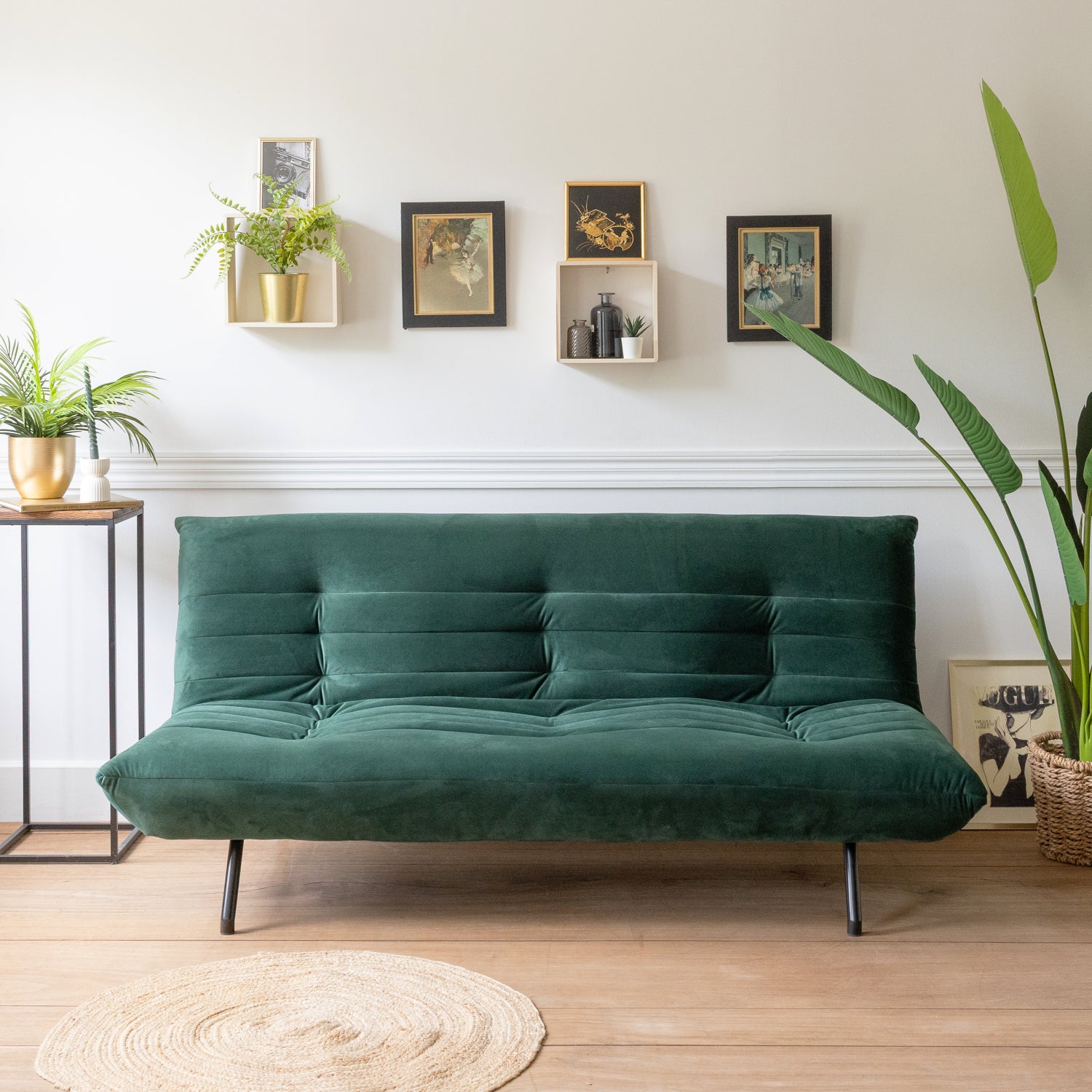 3-osobowa rozkładana sofa ANATOLE z zielonego aksamitu