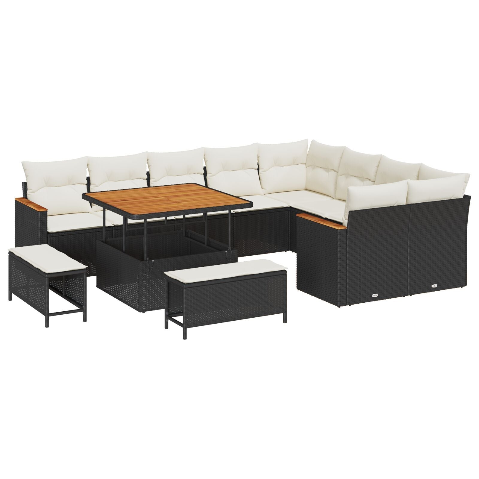 Zestaw Sof na Ogród z poduszką 12 pcs Czarny Rattan poli vidaXL
