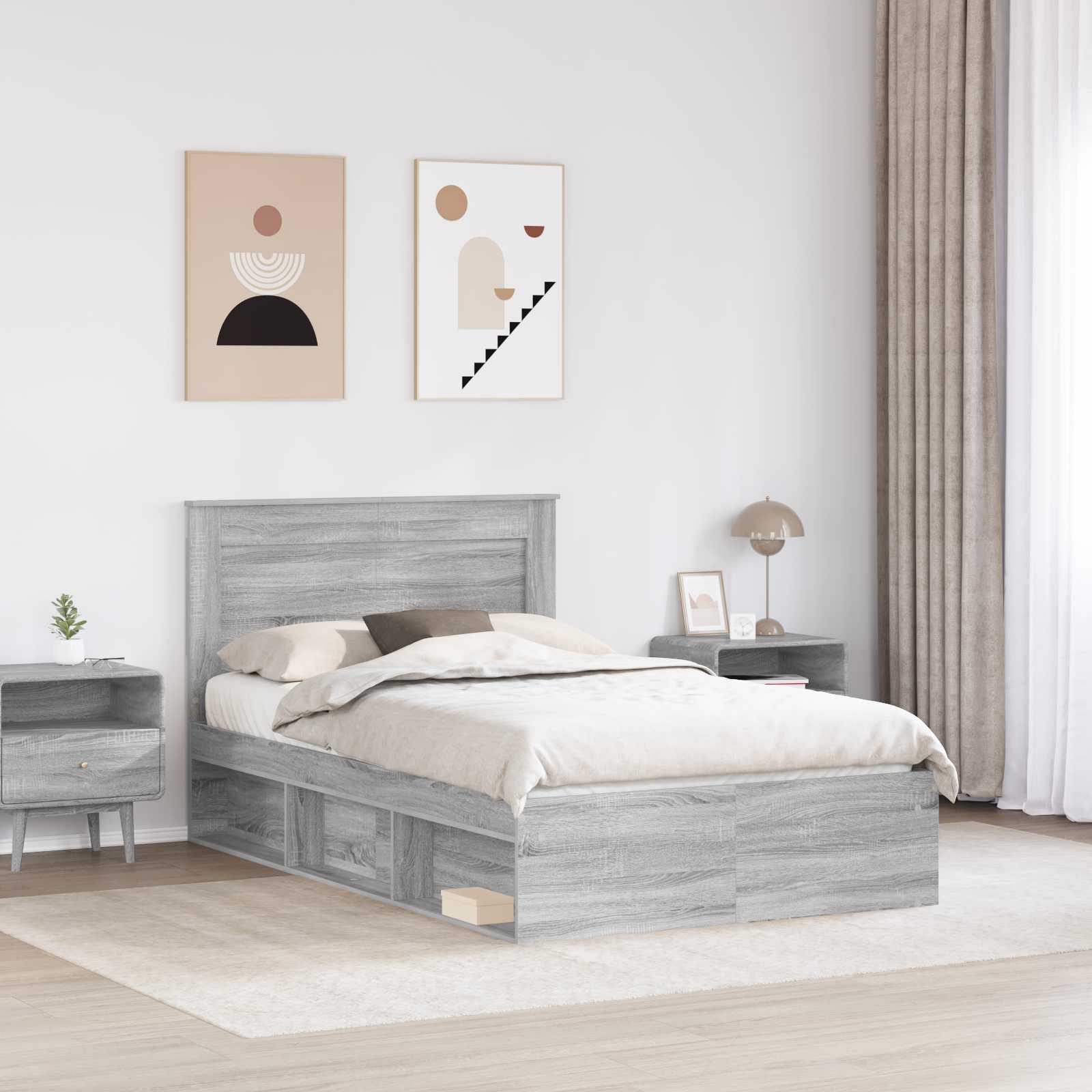 Cadre de lit avec tiroir, gris, 120 x 190 cm, pin massif - 3