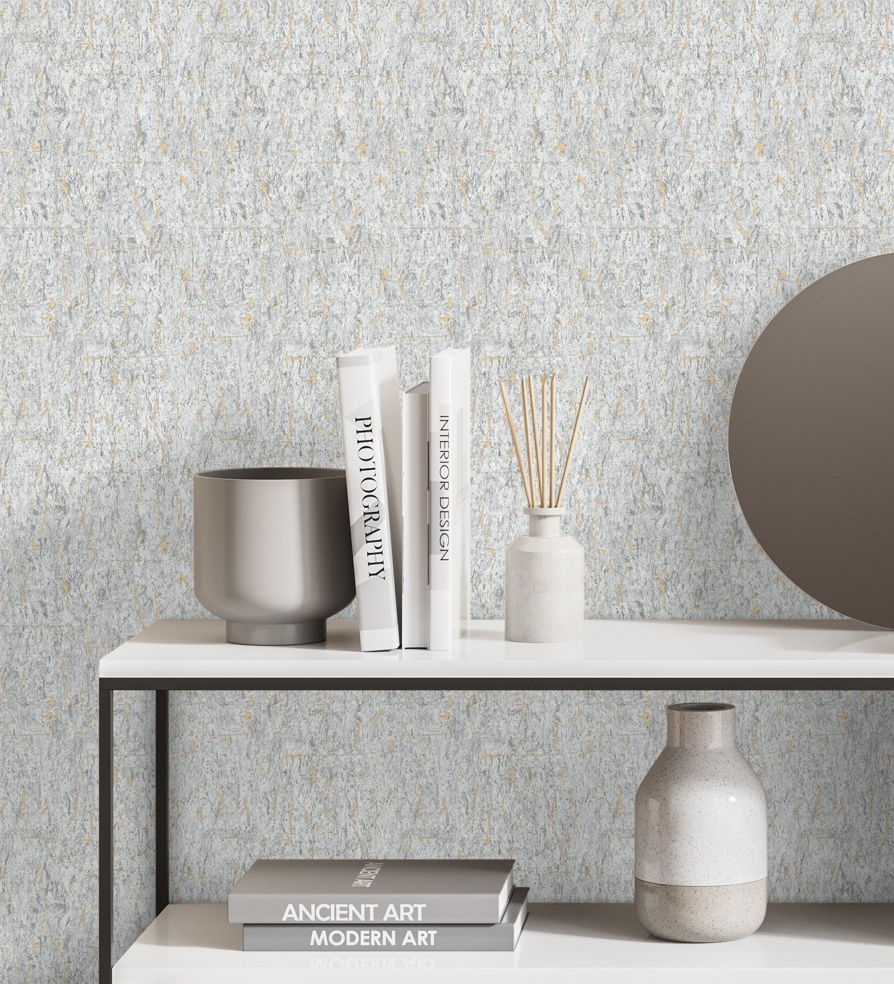Papel pintado vinílico lavable texturizado con inserciones en relieve color metalizado - murat 676304 de gaulan - rollo de 10 m x 1,06 m