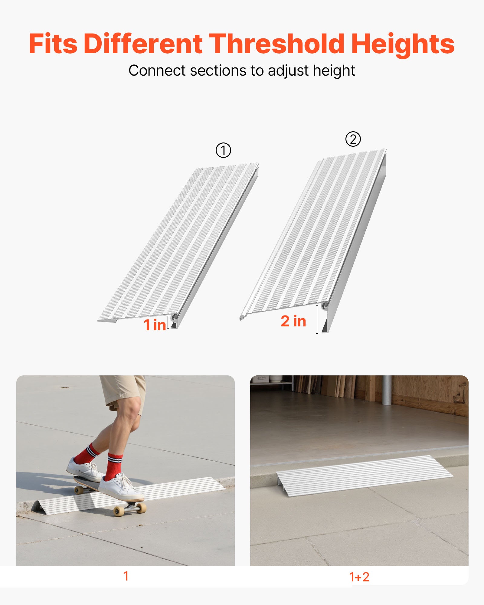 Rampe Seuil Porte VEVOR pour Fauteuil Roulant, Hauteur Max 59 mm, Charge Max 363 kg, Rampe en Alliage Aluminium pour Fauteuils Roulants, Scooters - 6