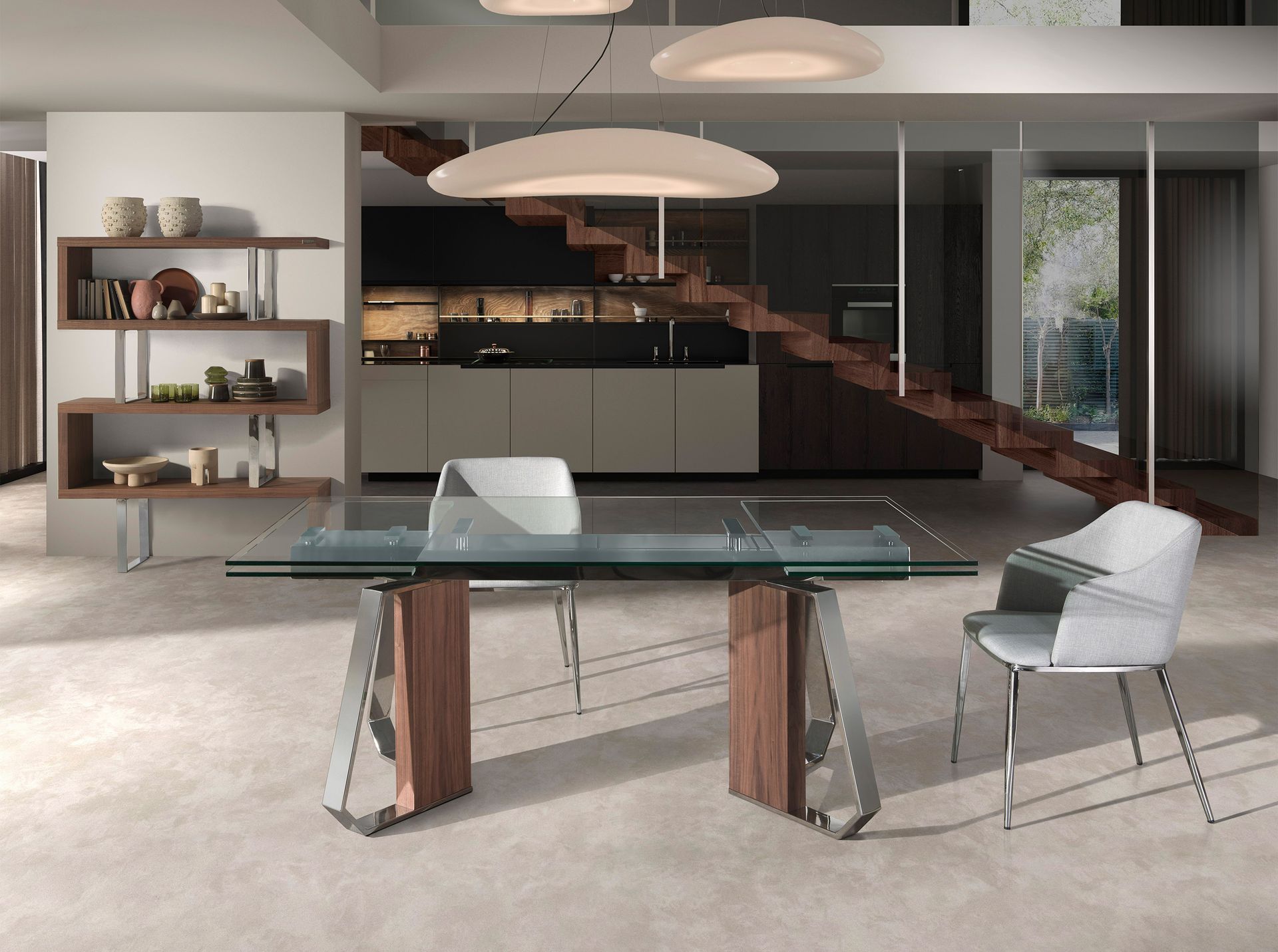 Angel Cerda Mesa Comedor Extensible Rectangular Cristal Templado, Nogal Y Acero Cromado , Leroy Merlin