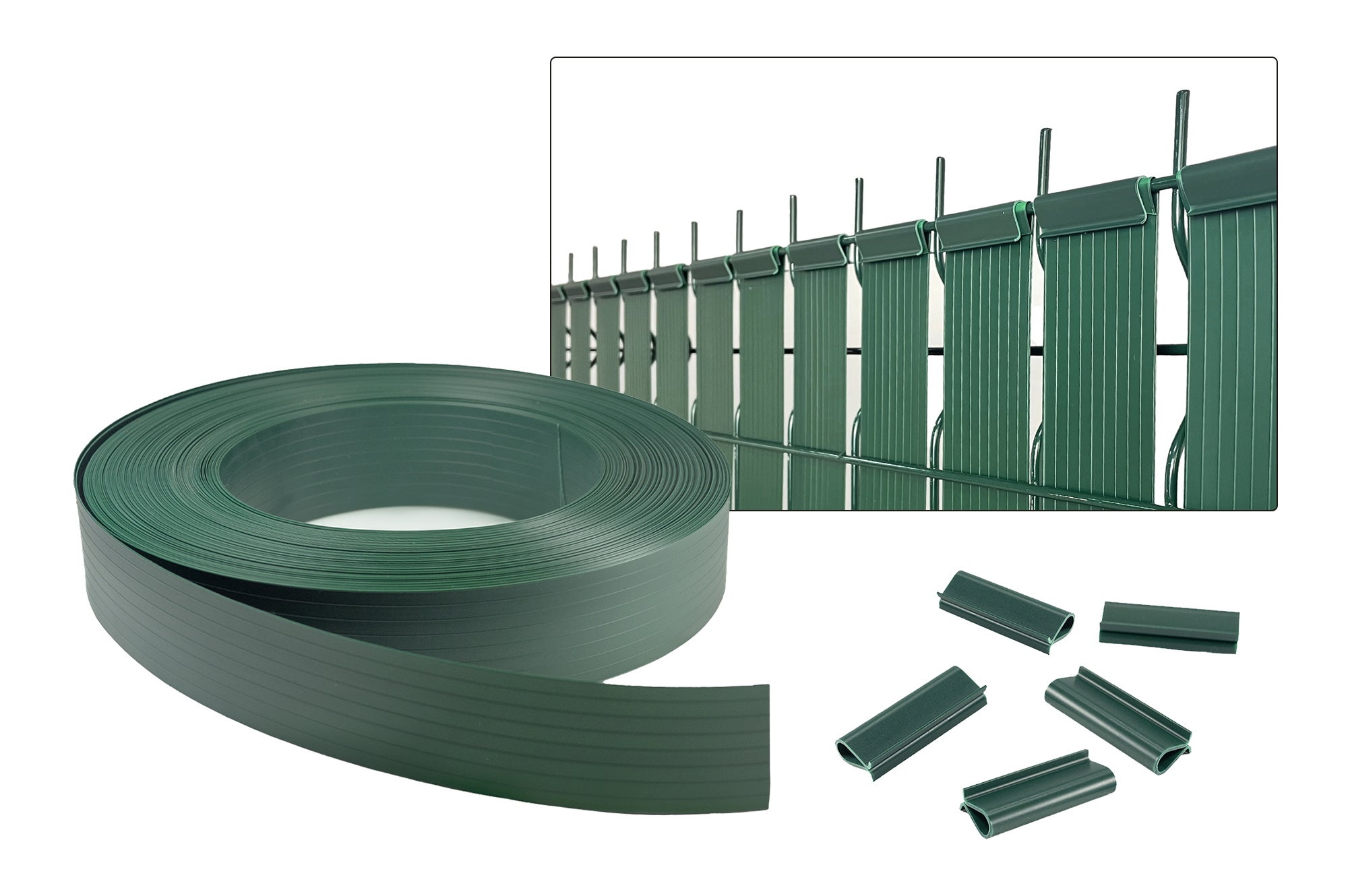 Rolka listew zaciemniających BALDO 100 m x 46 mm z zielonego PVC – kompletny zestaw montażowy z klipsami