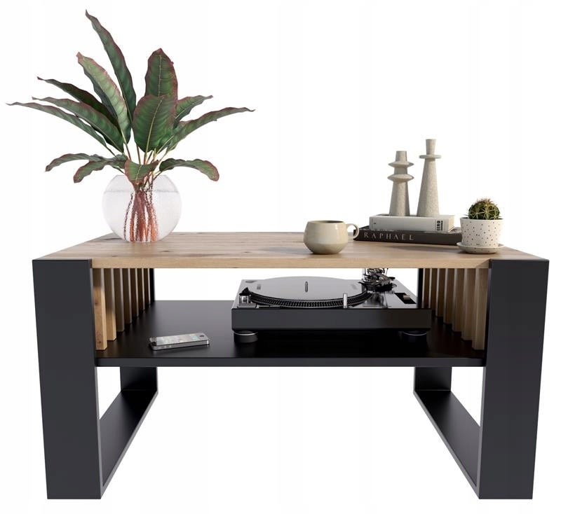Ława stolik kawowy IGA artisan czarny z lamelami loft retro rustykalny