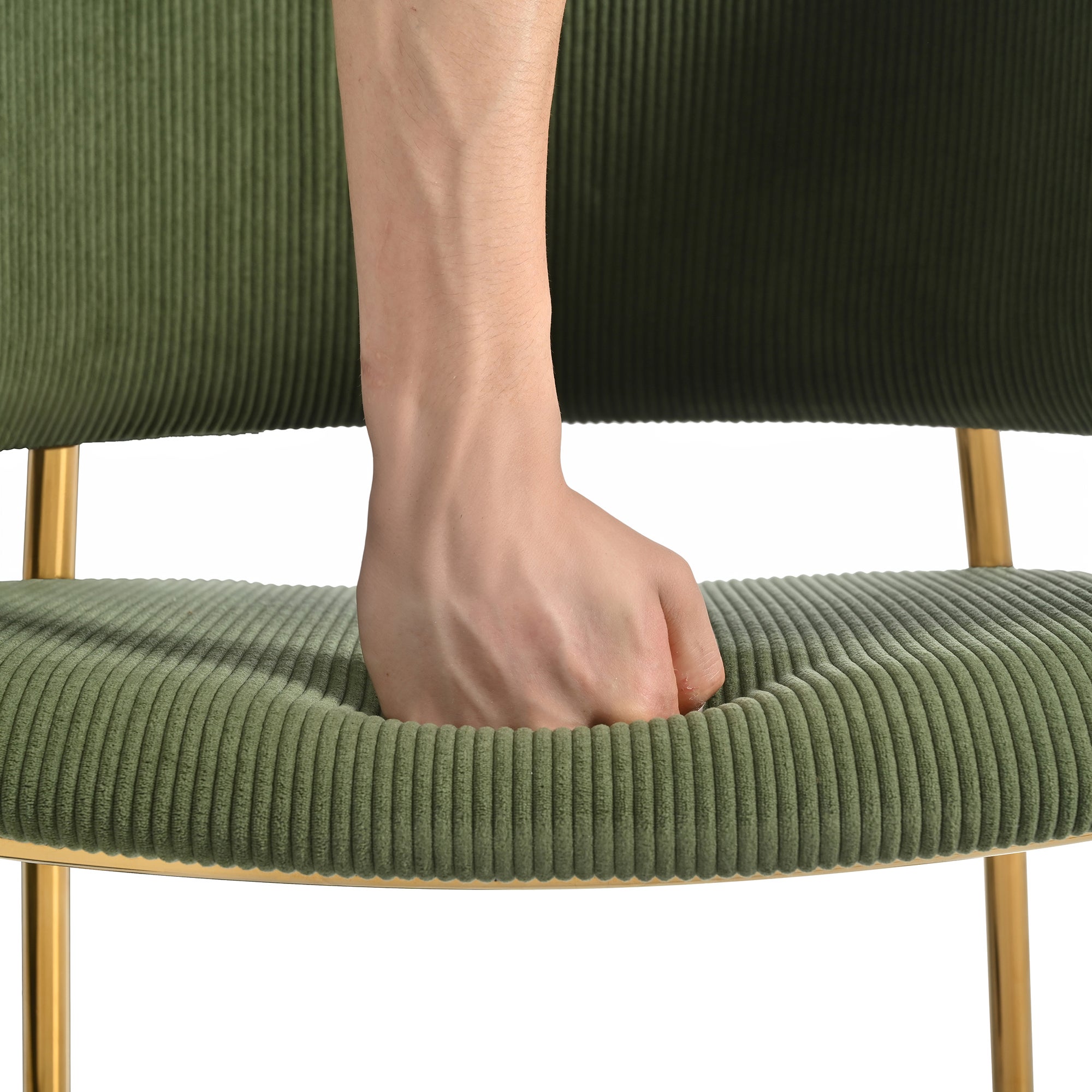 Lot de 2 chaises de salle à manger avec accoudoirs - 55 x 55 x 80 cm - Velours côtelé et pièds en métal doré - Vert - 6