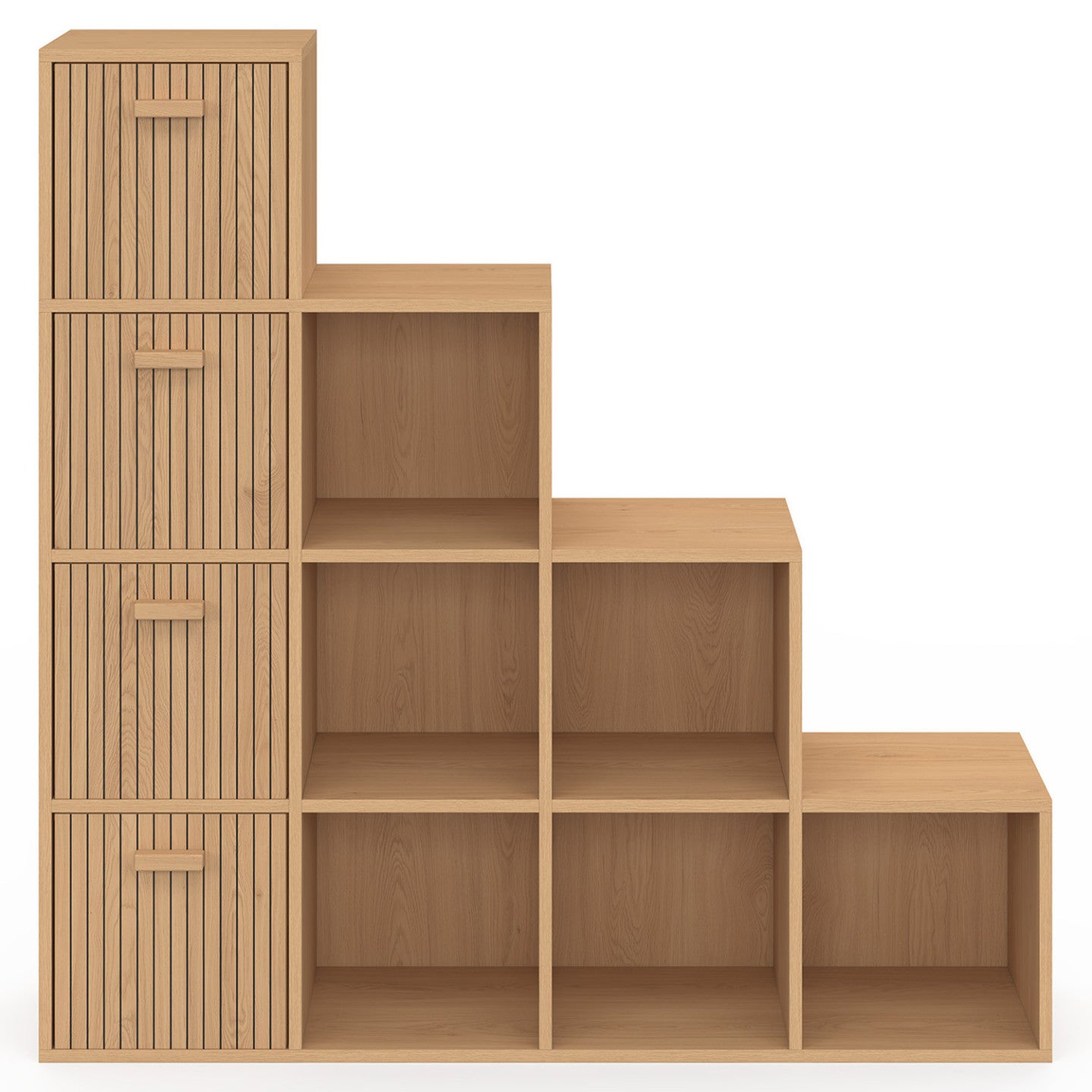 Meuble de rangement en escalier LORYS 4 niveaux effet lattes JULIETTE avec 4 tiroirs en tissu - 3