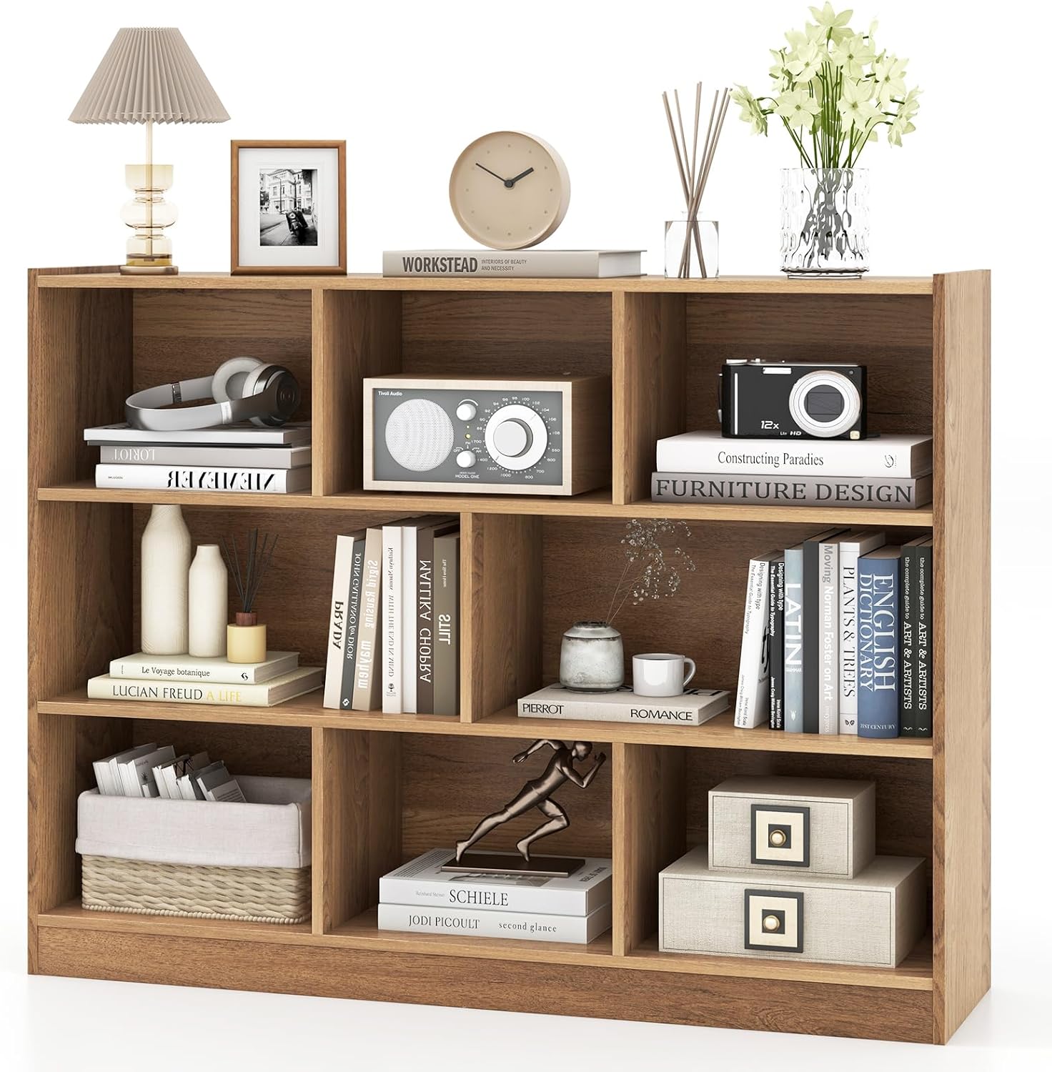 Biblioteka dla Dzieci 8 Otwartych Sześcianów, 122 x 32 x 93 cm, Mebel do Przechowywania Książek i Zabawek, Naturalny
