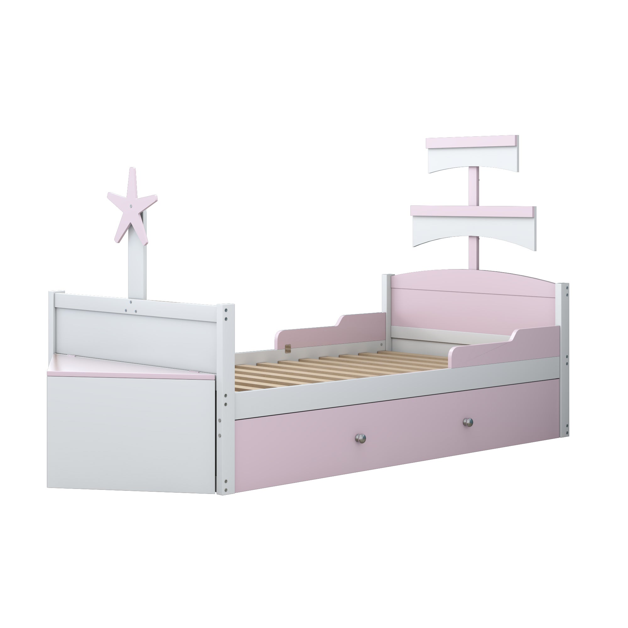 Letto per bambini 90x200cm con letto estraibile design barca legno rosa (Senza materasso) - 7