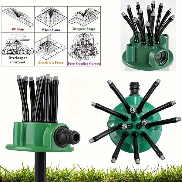 Arroseur automatique multi-têtes à 360 degrés pour jardin, système d'arrosage en plastique pour pelouse et jardin - 4