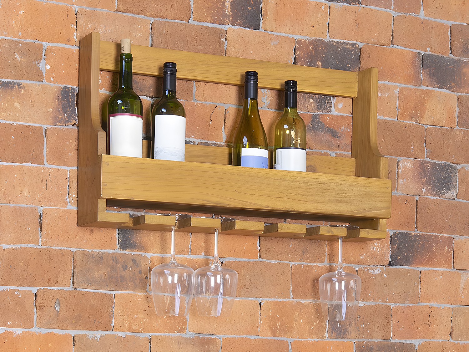 Półka ścienna na wino i kieliszki vintage - Drewno mindi - szer. 70 x gł. 15 x wys. 40 cm - VIDAGO