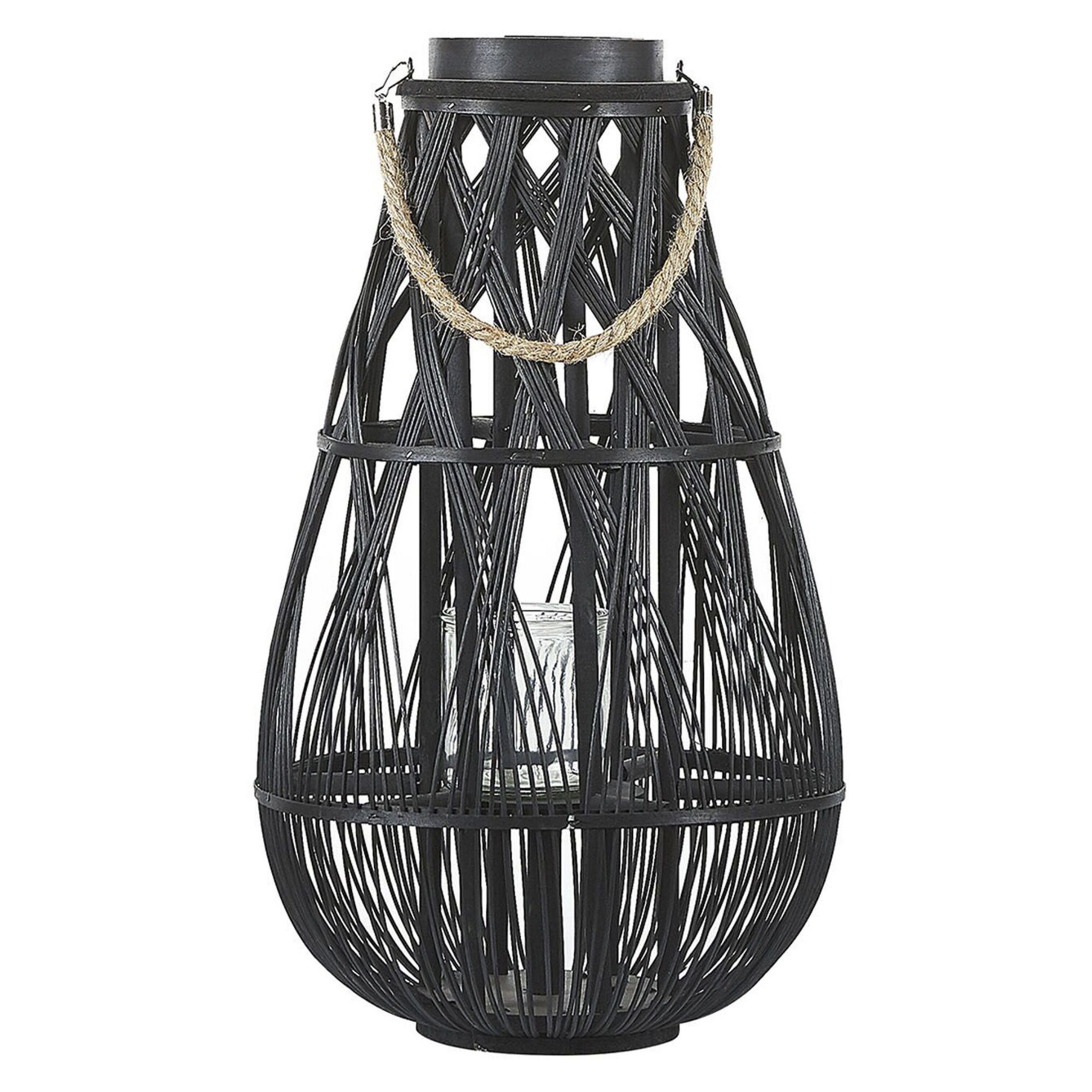 Beliani linterna tonga madera de bambú 56 cm negro