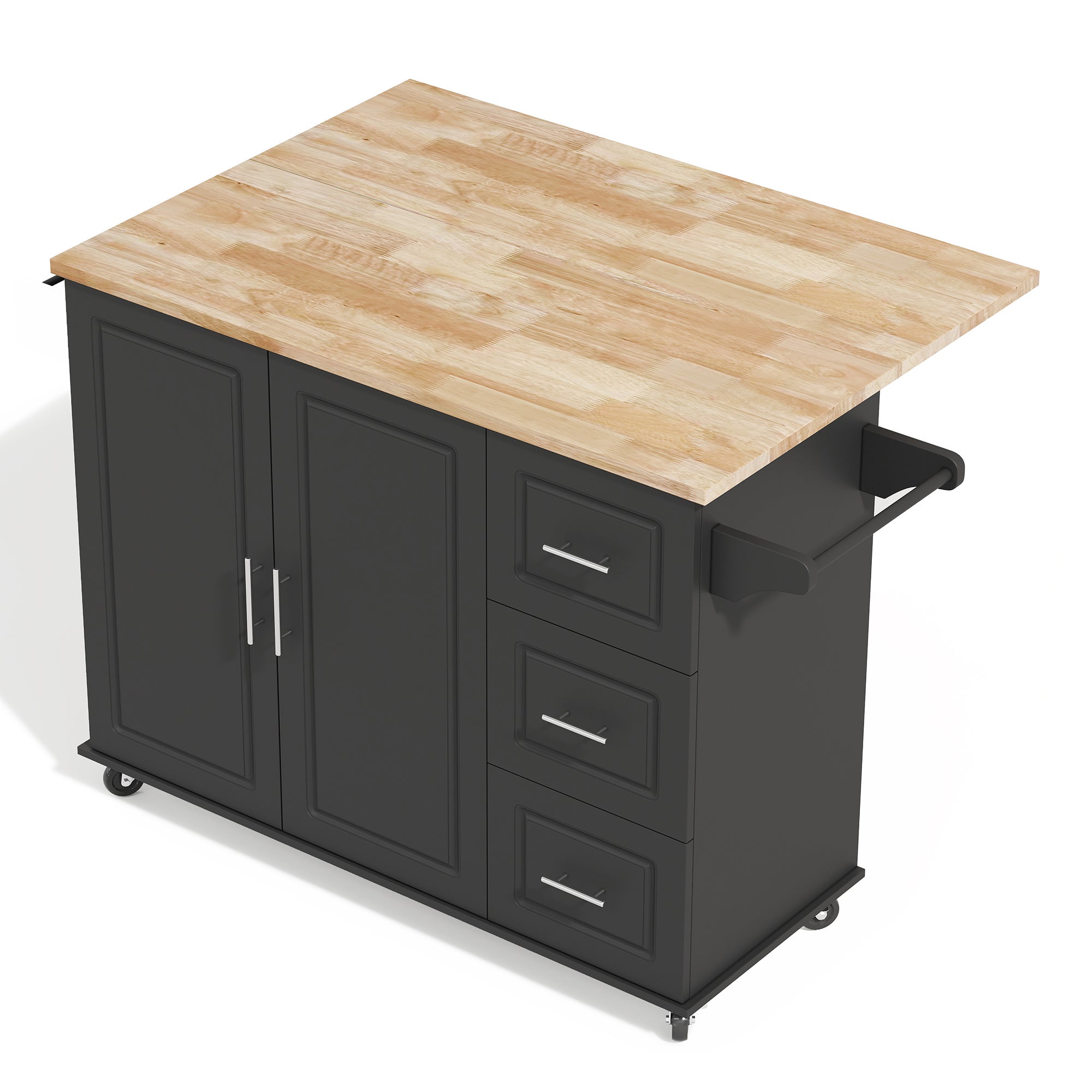 Ilot central de cuisine 137x43-76x92 cm - Plateau extensible, Cuisine multifonction avec 3 Tiroirs et Porte-Serviettes Plan de Travail en Chêne, Noir - 7