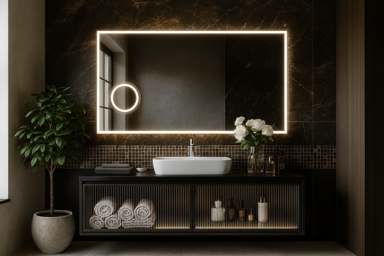 COSMETIC LINE lustro w srebrnej ramie z oświetleniem LED 65 x 120cm