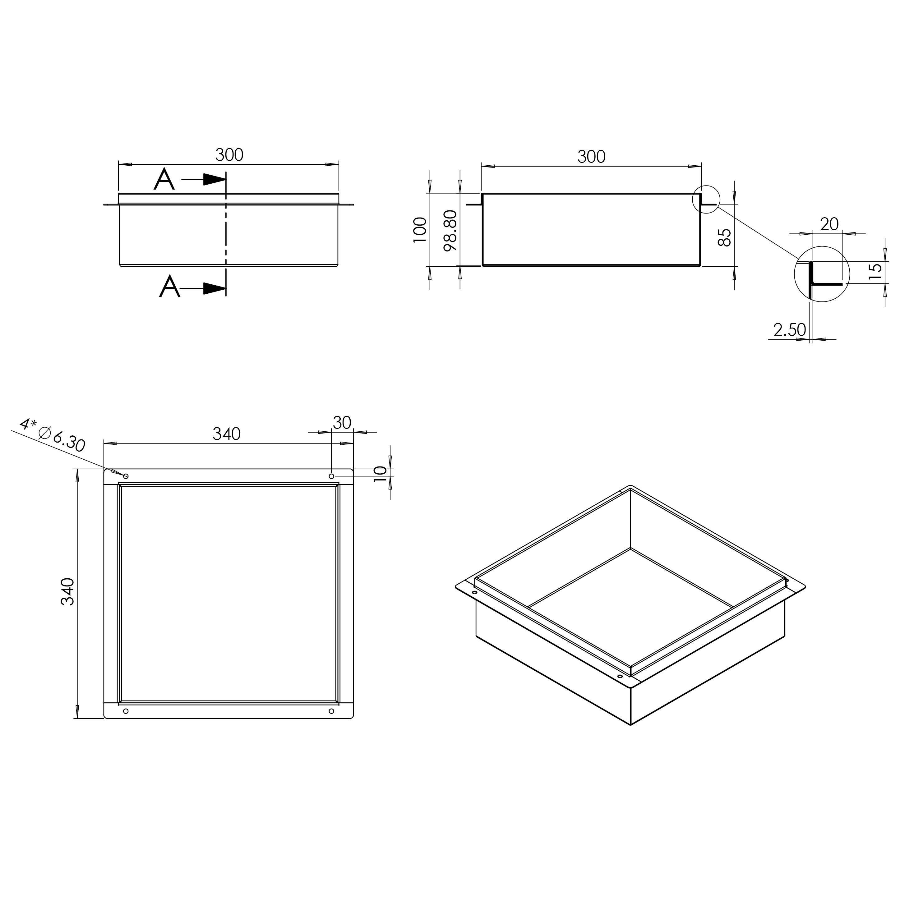 BERNSTEIN - Nicho de duche de parede, prateleira de duche em aço inoxidável, sem rebordo - 30x30x10cm - BS303010 Branco - 5