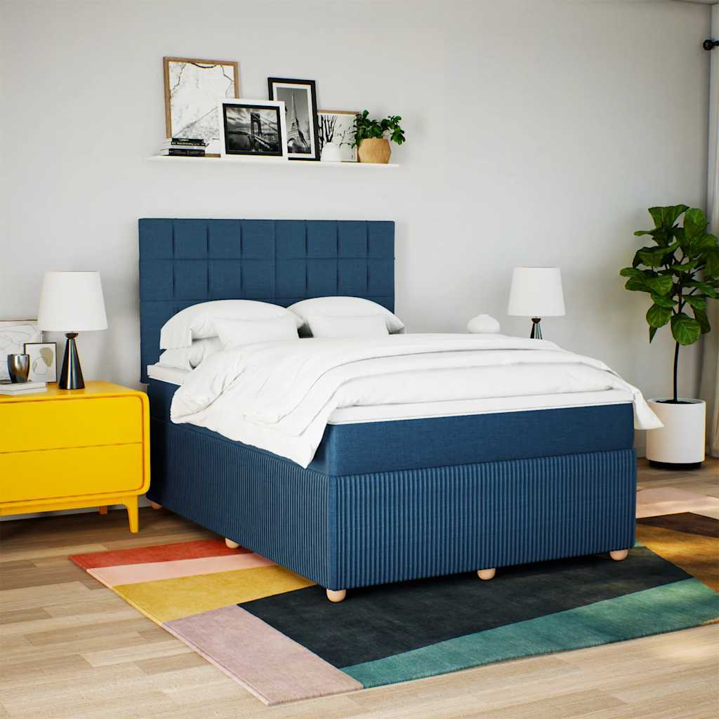 Sommier à lattes de lit avec matelas Bleu 160x200 cm Tissu - 4