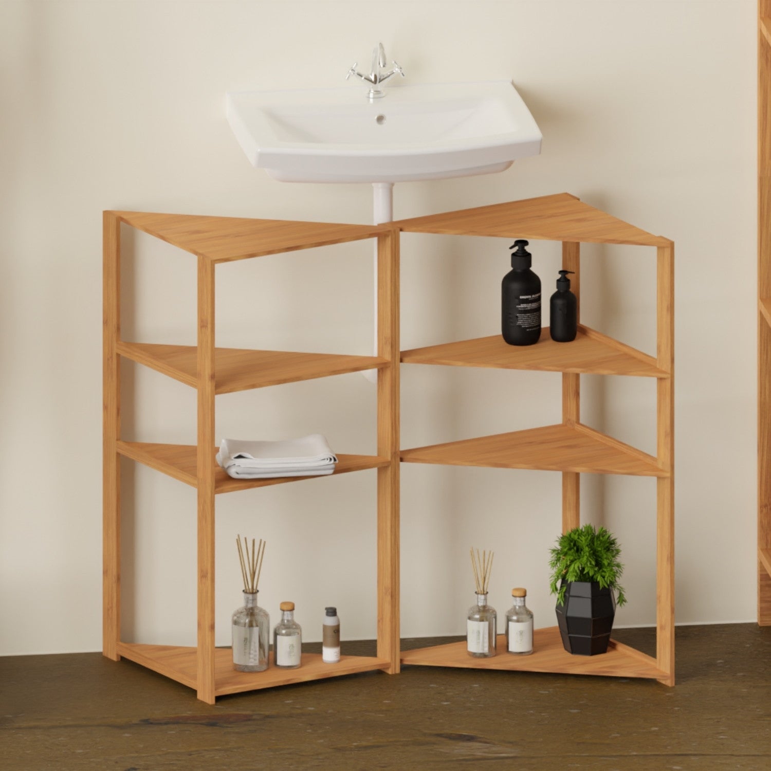 Etagère d'angle en bambou avec 3 niveaux de canopée 80x36,6x33,5cm 7house - 4
