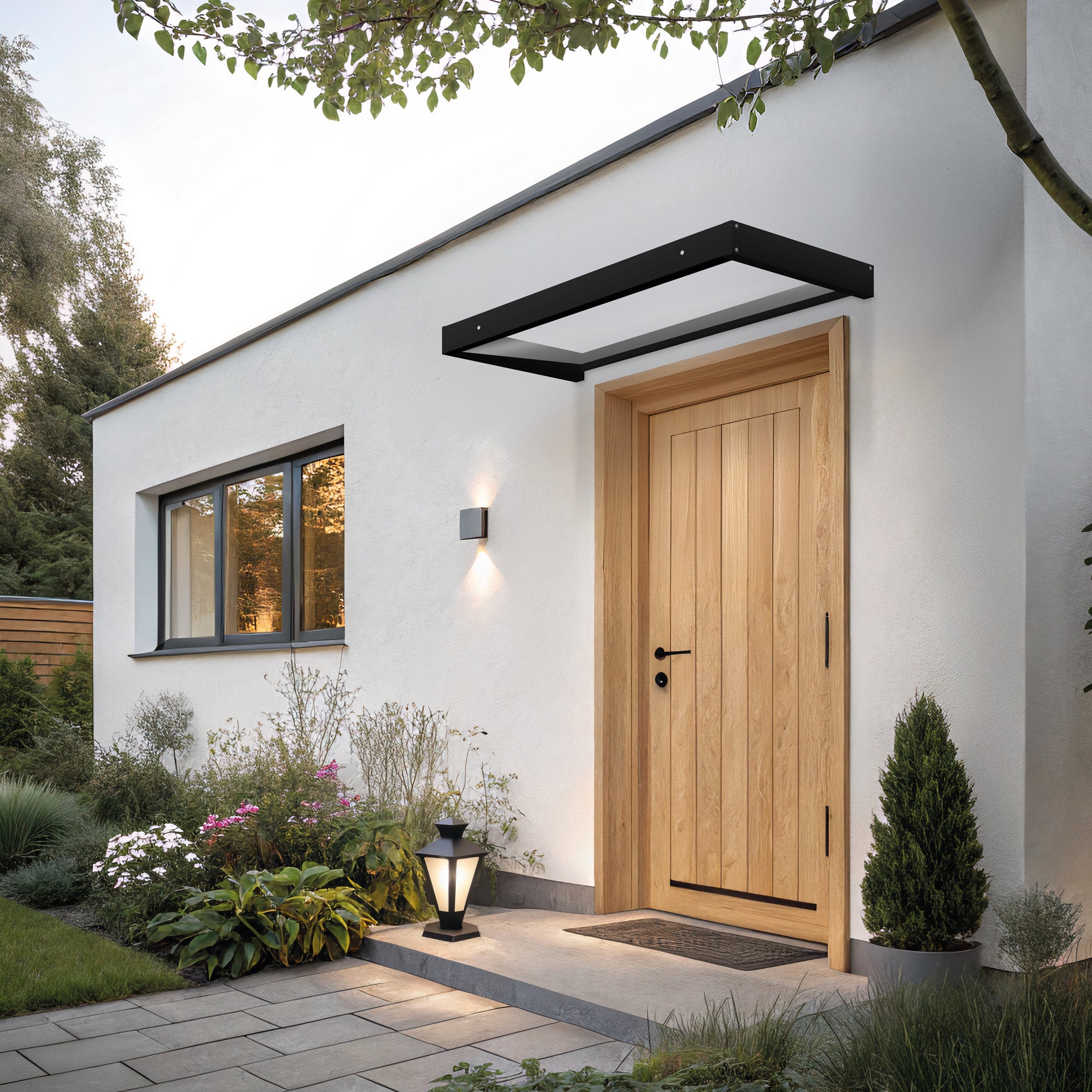 Wasabi - Marquise de Porta Exterior 120x80 cm AXIS PLUS – Policarbonato Sólido 2,7mm – Suportes de Ferro Antracite – Instalação Fácil - 2