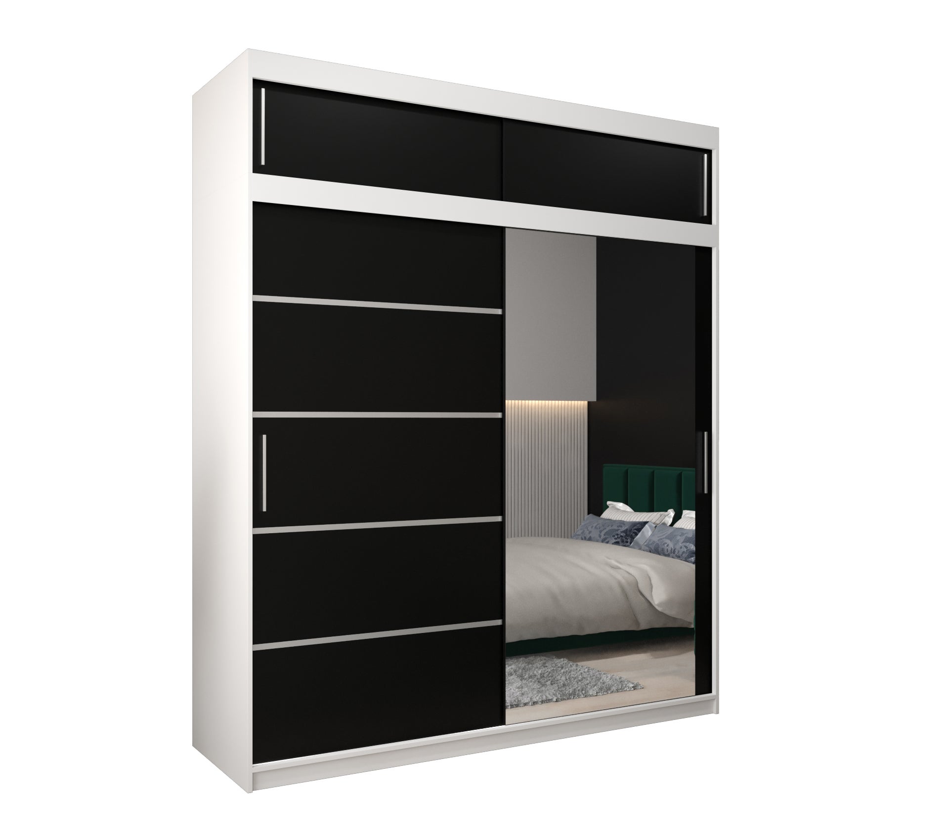 Szafa przesuwna z nadstawką garderoba Verona 2 200 x 62 x 240 cm Biały + Czarny - Abiks Meble
