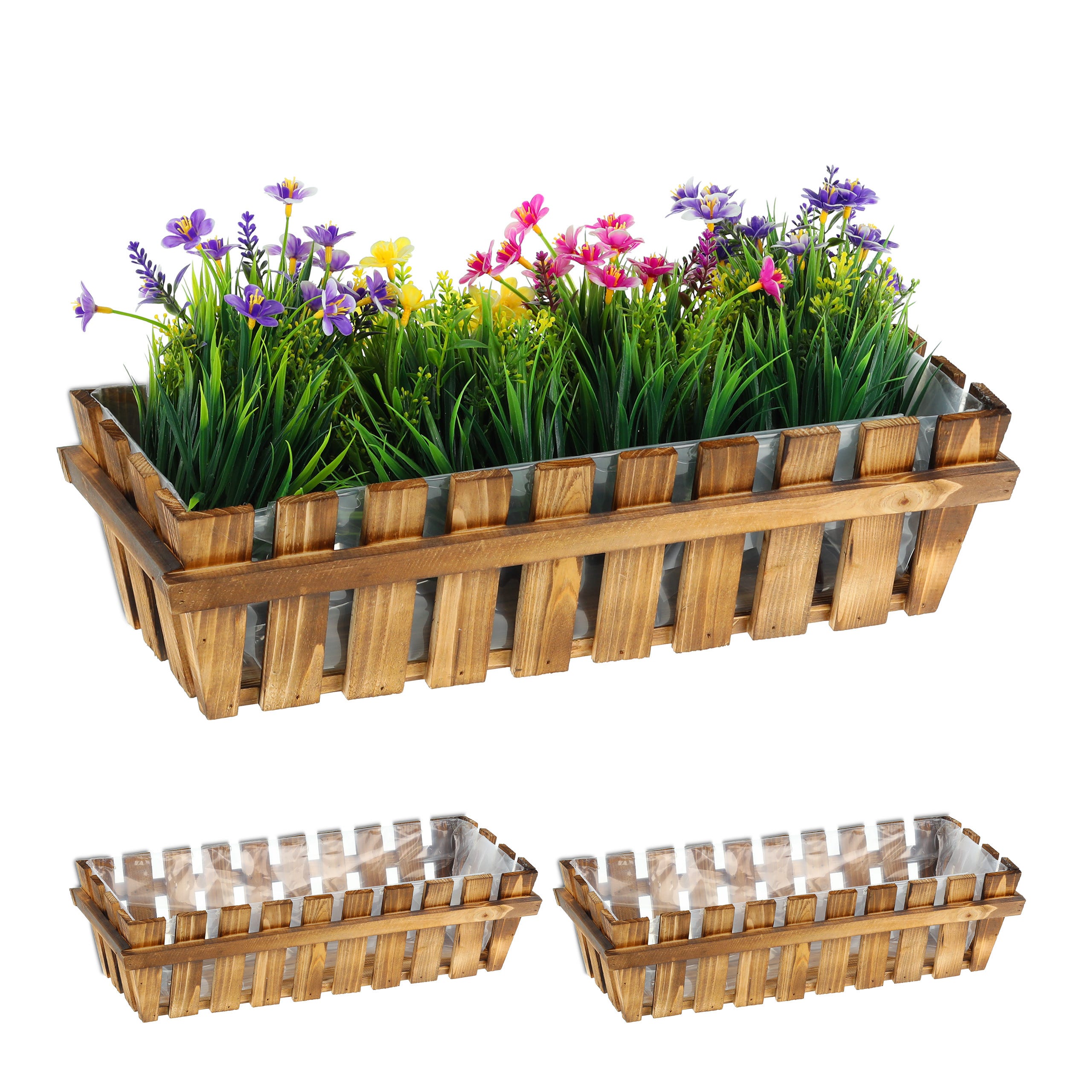 3 confezioni da 45,5 cm fioriere con vassoio allegato, rettangolare, in plastica, per davanzale, patio, giardino, casa, portico, bianco 3 confezioni da 45,5 cm fioriere con vassoio allegato, rettangolare, in plastica, per davanzale, patio, giardino, casa, portico, bianco
