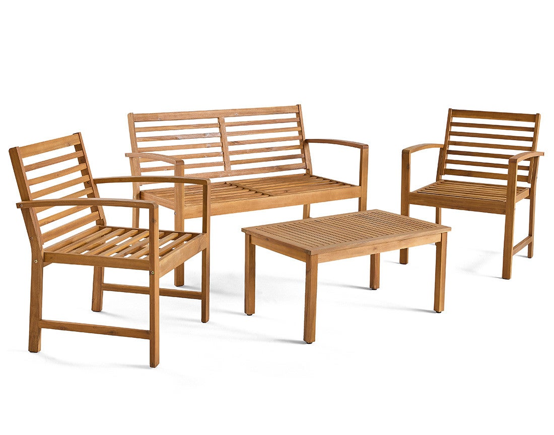 Salon de jardin 4 places en bois massif d'acacia bois / beige - KAILI - Best Mobilier - 4