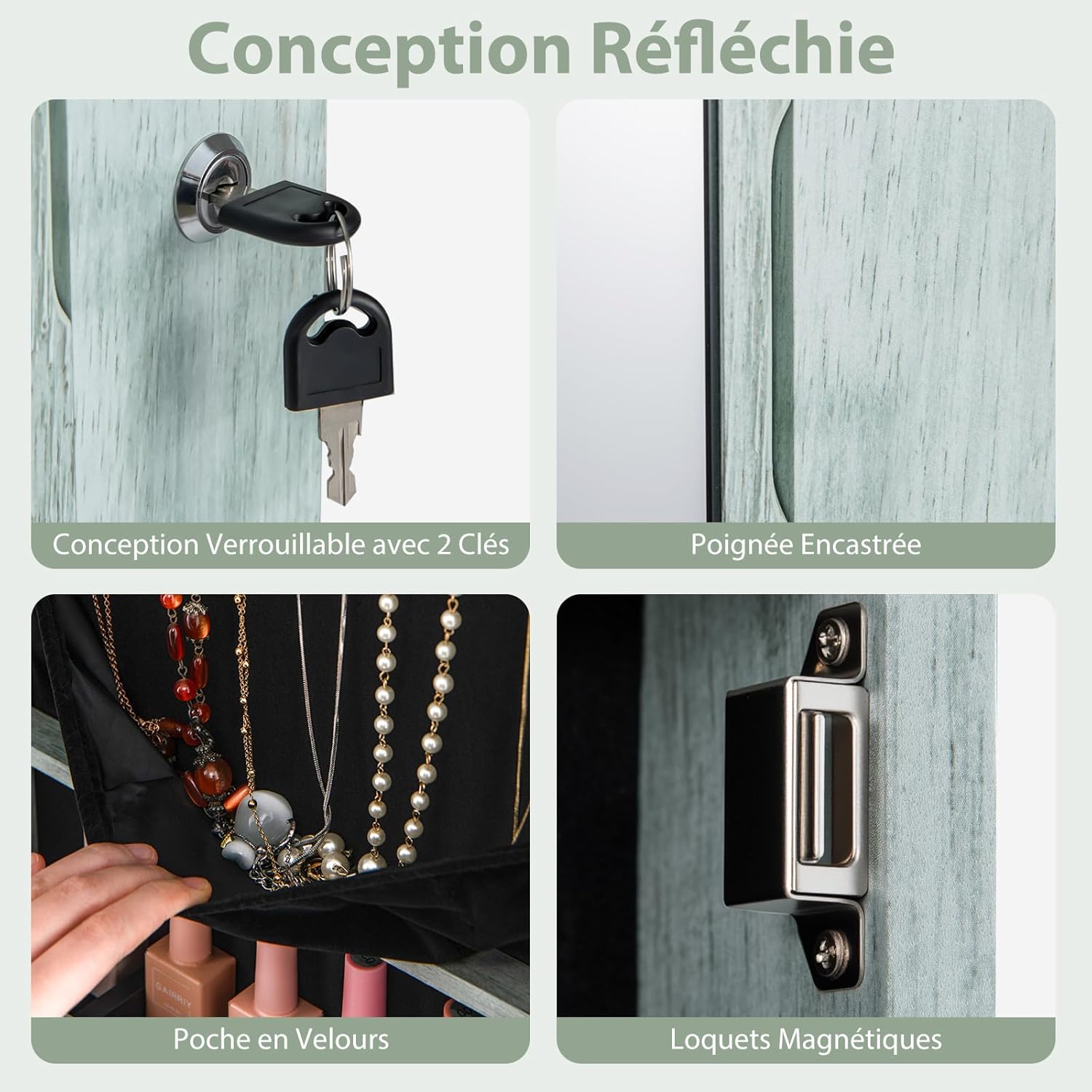 Armoire à Bijoux Mural Armoire Bijoux de Rangement 120 x 36 x 10 cm Bleu - 7