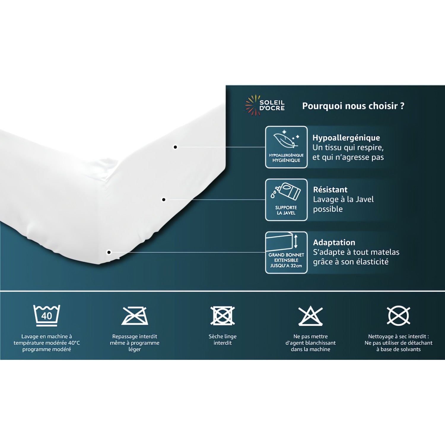 Protège matelas 80x200 cm en coton MOLLETON forme drap housse, par Soleil d'ocre - 3
