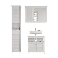 Meuble Bas Salle De Bain Vicco Riad - Blanc 60x80x30 Cm - 2 Portes Lamelles + Compartiment Ouvert