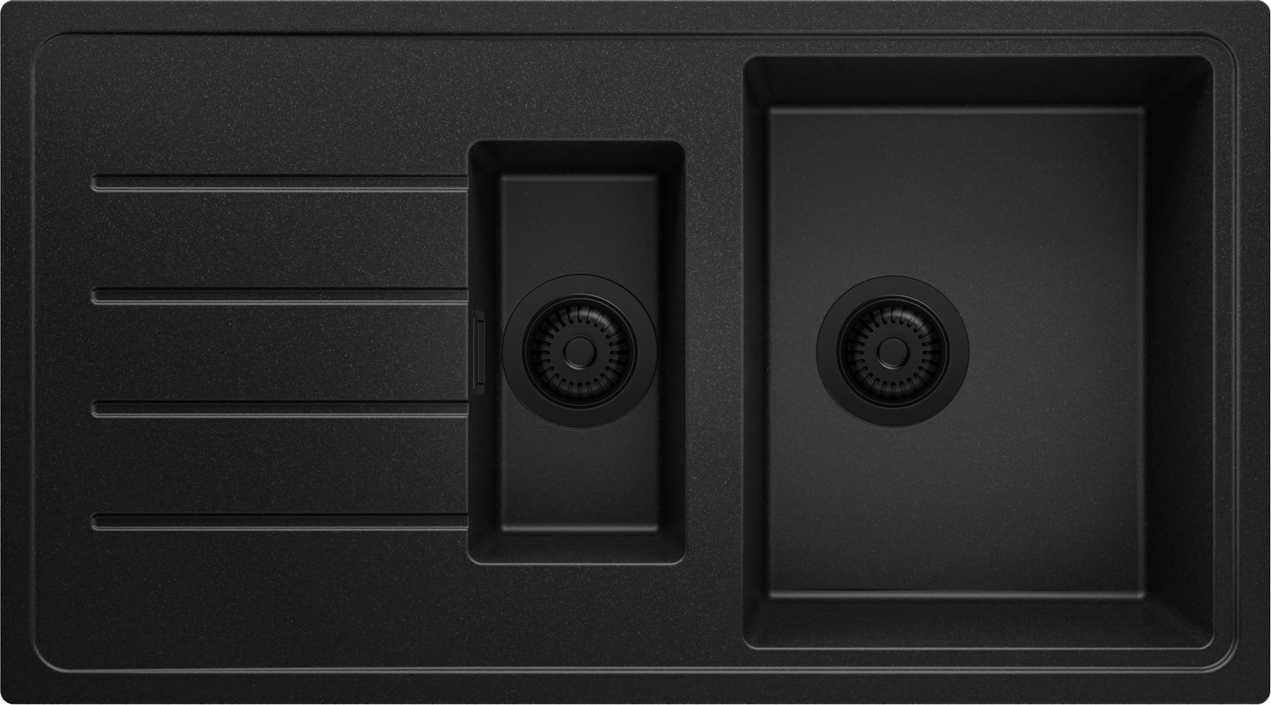 Zlewozmywak Cały Czarny 90x50cm, Zlew Kuchenny 1,5 Komorowy + Syfon, Nablatowy do szafki od 60cm - Kopenhaga Duo PRIMAGRAN