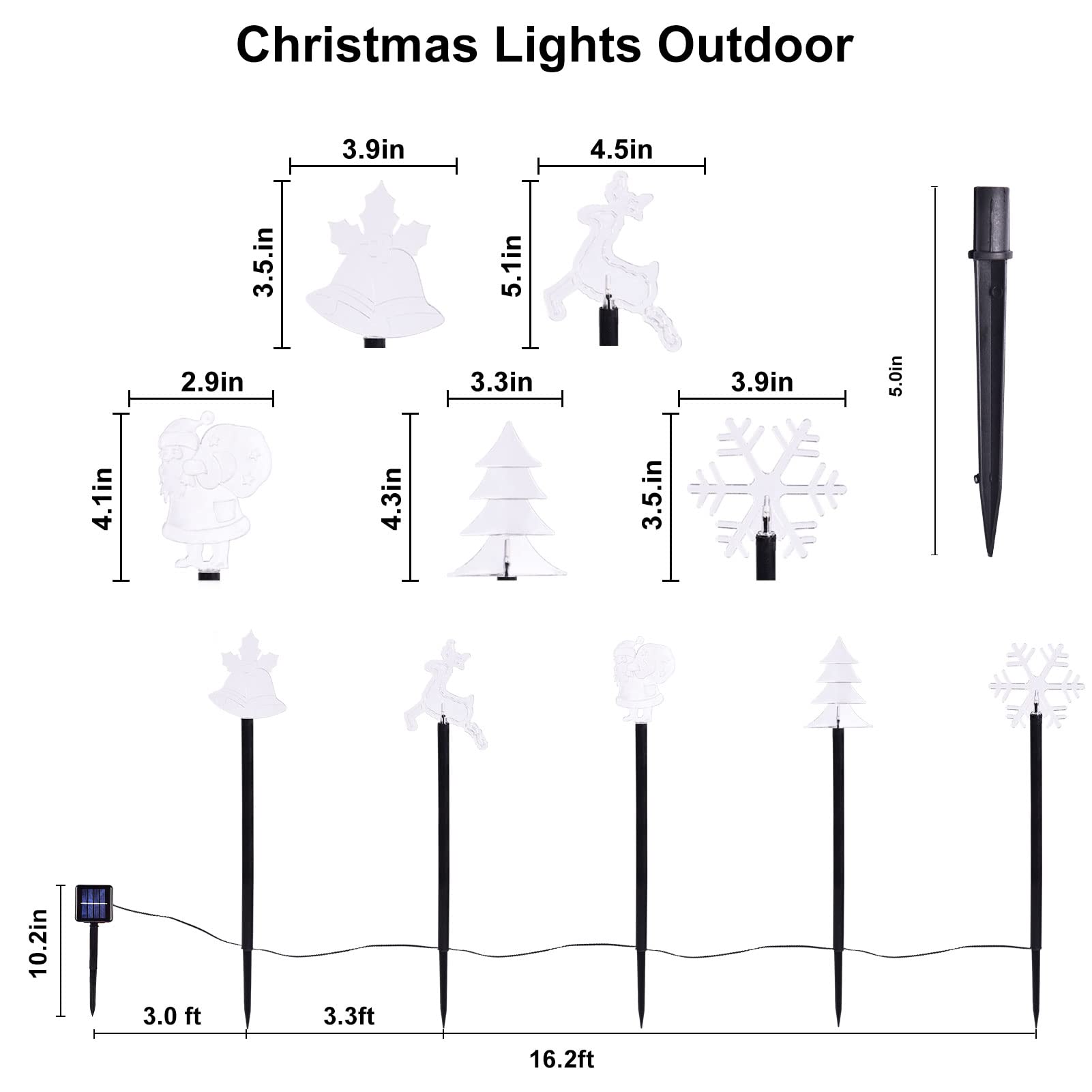Lumières solaires sur piquet de noël, ensemble de 5 lumières de noël de paysage imperméables, décorations de noël pour allée - 3
