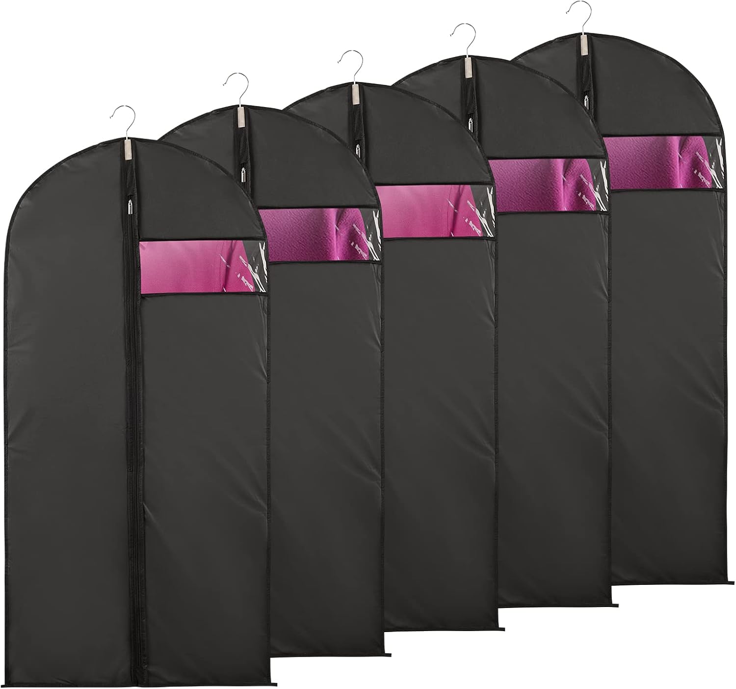Zestaw 5 pokrowców na ubrania 60x100 cm z przezroczystym okienkiem, widocznym pokryciem na kurtki i garnitury, pyłoszczelne, wodoodporne, odporne na m