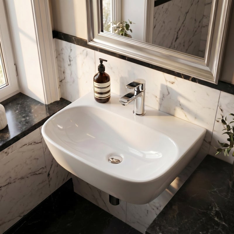 Lave-mains suspendu 43 x 30 cm blanc pour WC sans trop-plein SAT Brevis (SATBRE4330R) - 2