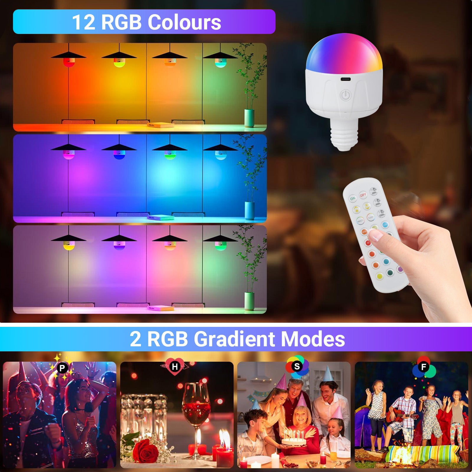 2 kinkietów w stylu retro z możliwością ładowania, lampka nocna o regulowanej wysokości, lampa szklana z funkcją ściemniania RGB, pilotem i timerem - 9