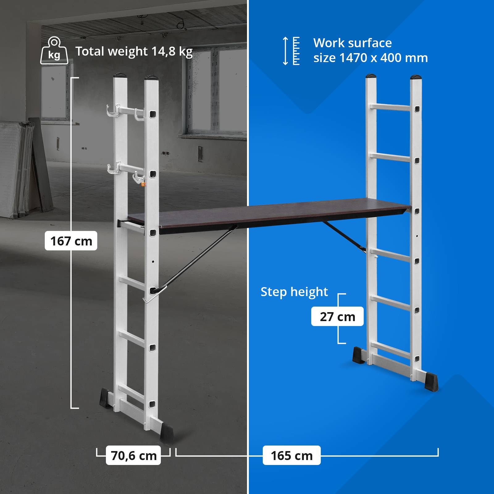 Échafaudage pliant - 3&nbsp;en&nbsp;1 - jusqu'à 2,73&nbsp;m - 9