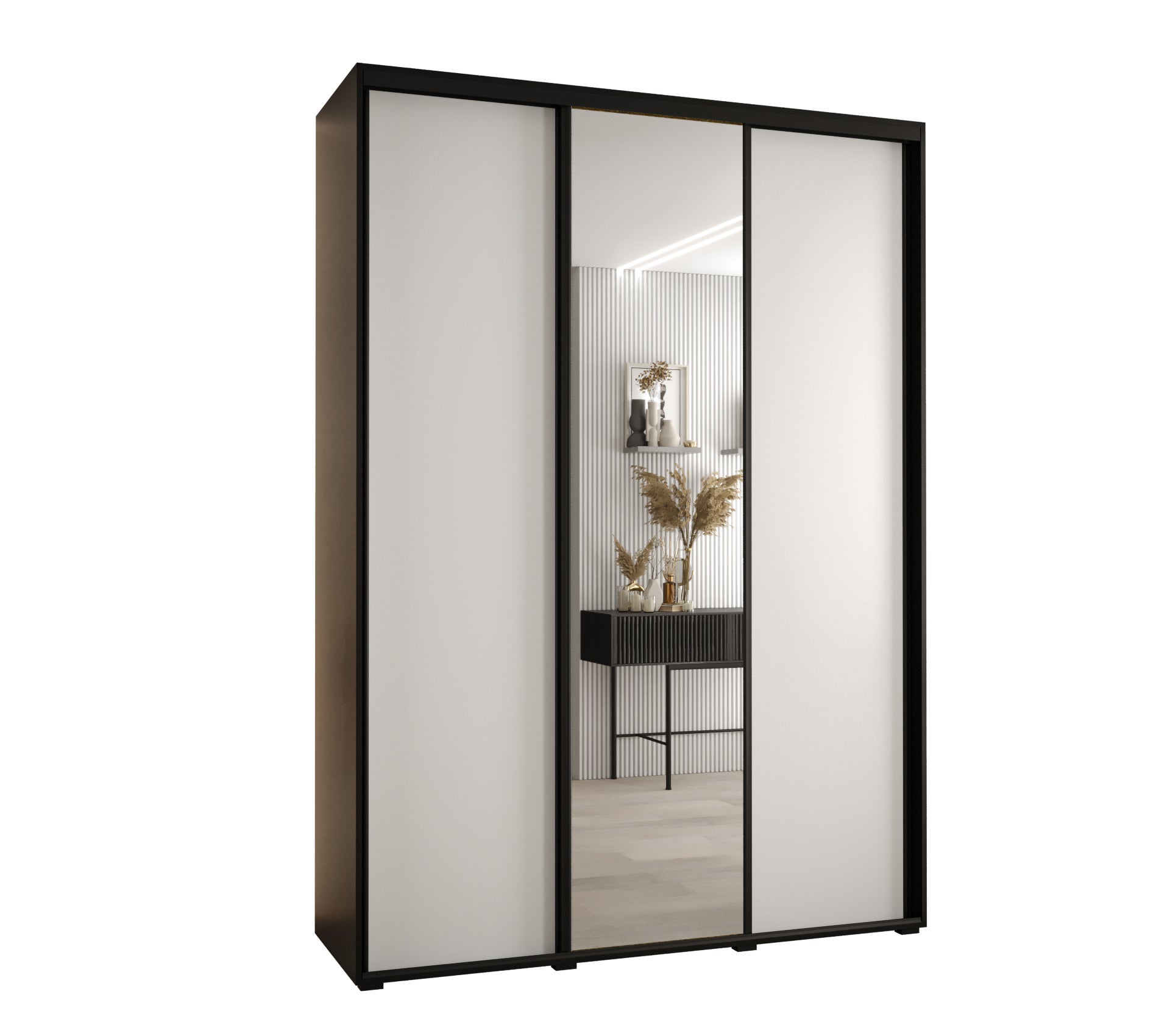 Szafa przesuwna z lustrem wysoka Davos 3 180 x 45 x 235,2 cm czarny + biały + u. czarny - Abiks Meble