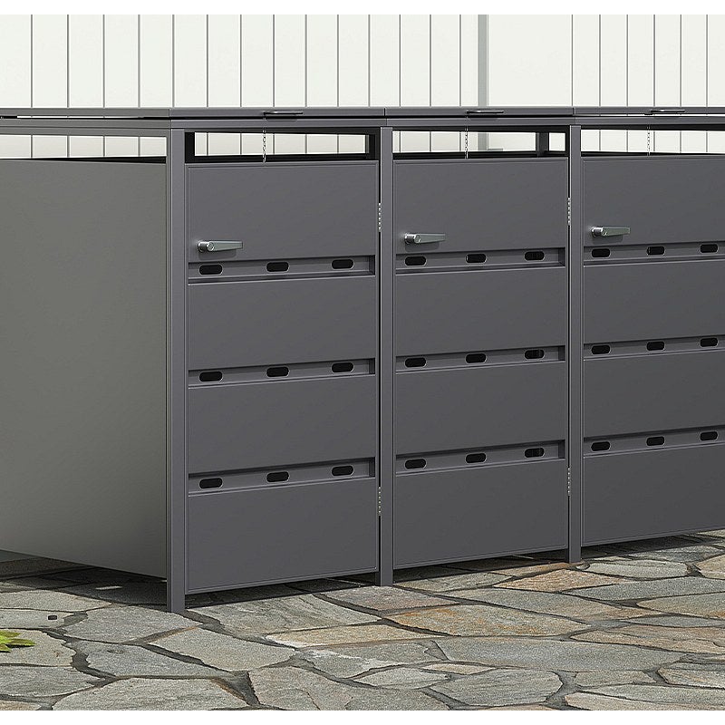 Osłona na śmietnik z ocynkowanej stali w kolorze antracytowym - 0,6 mm - 3 kosze po 240L - S200 x G80 x W116 cm - LOKAFA