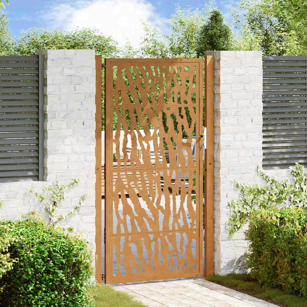 Puerta de jardín de acero resistente a la intemperie con dise?o de tracería