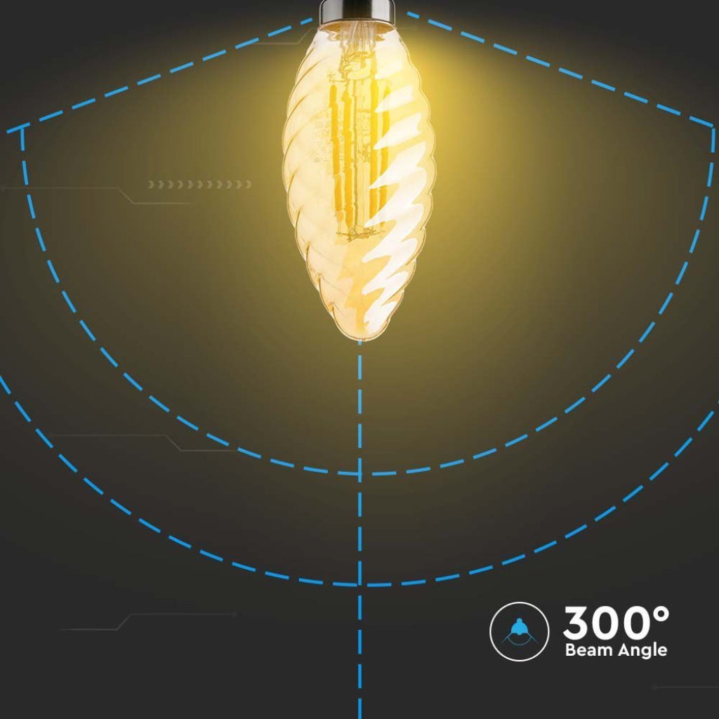Lampadina LED E14 4W Candela Tortiglione Filamento Ambrato 2200K - 5