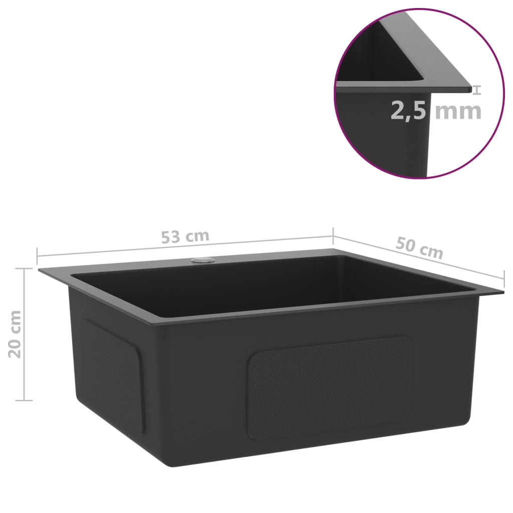 Lavello da cucina fatto a mano 53 x 50 cm acciaio inox nero 02_0002460 - 8