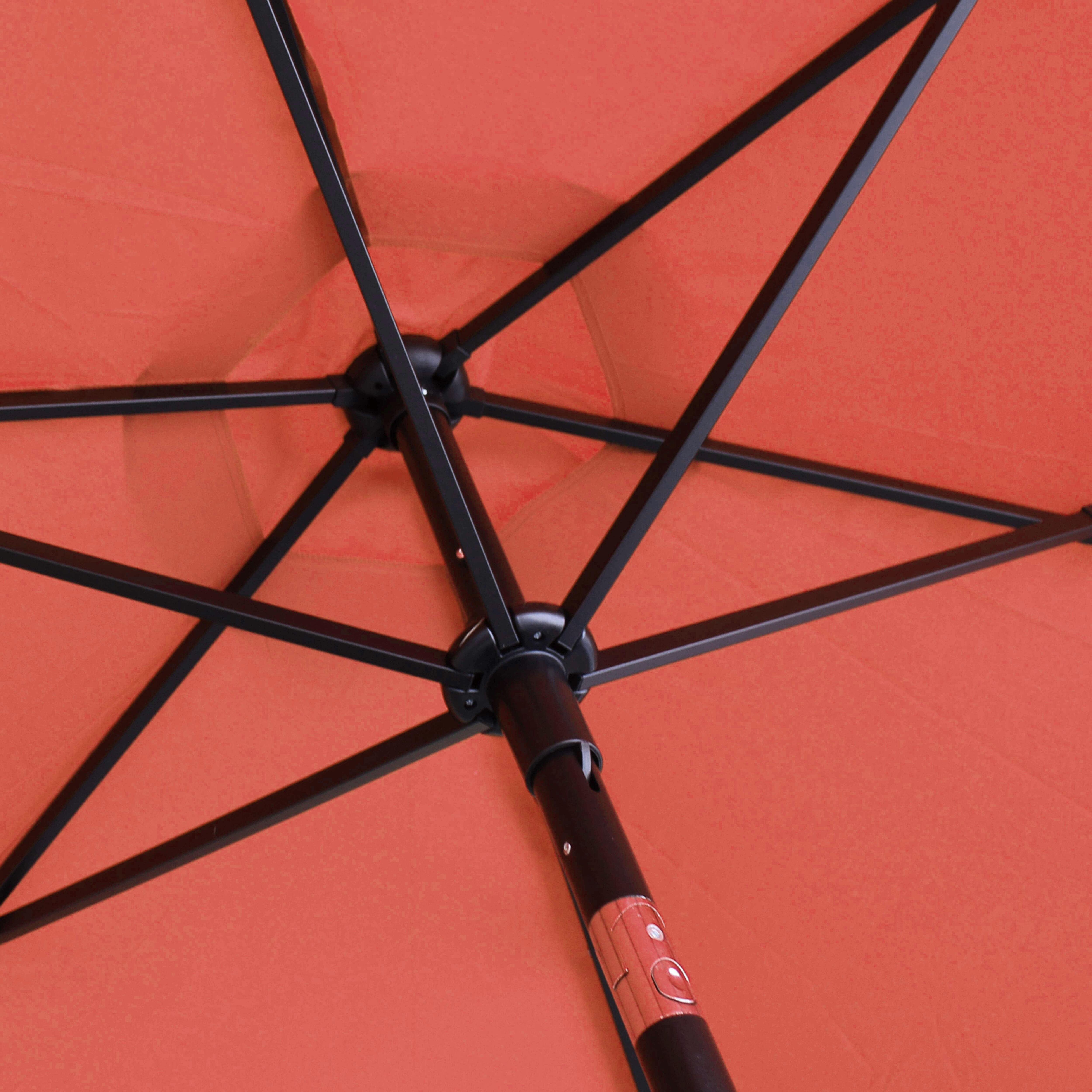 Parasol droit inclinable 3m et 4 dalles lestées aluminium terracotta - 5