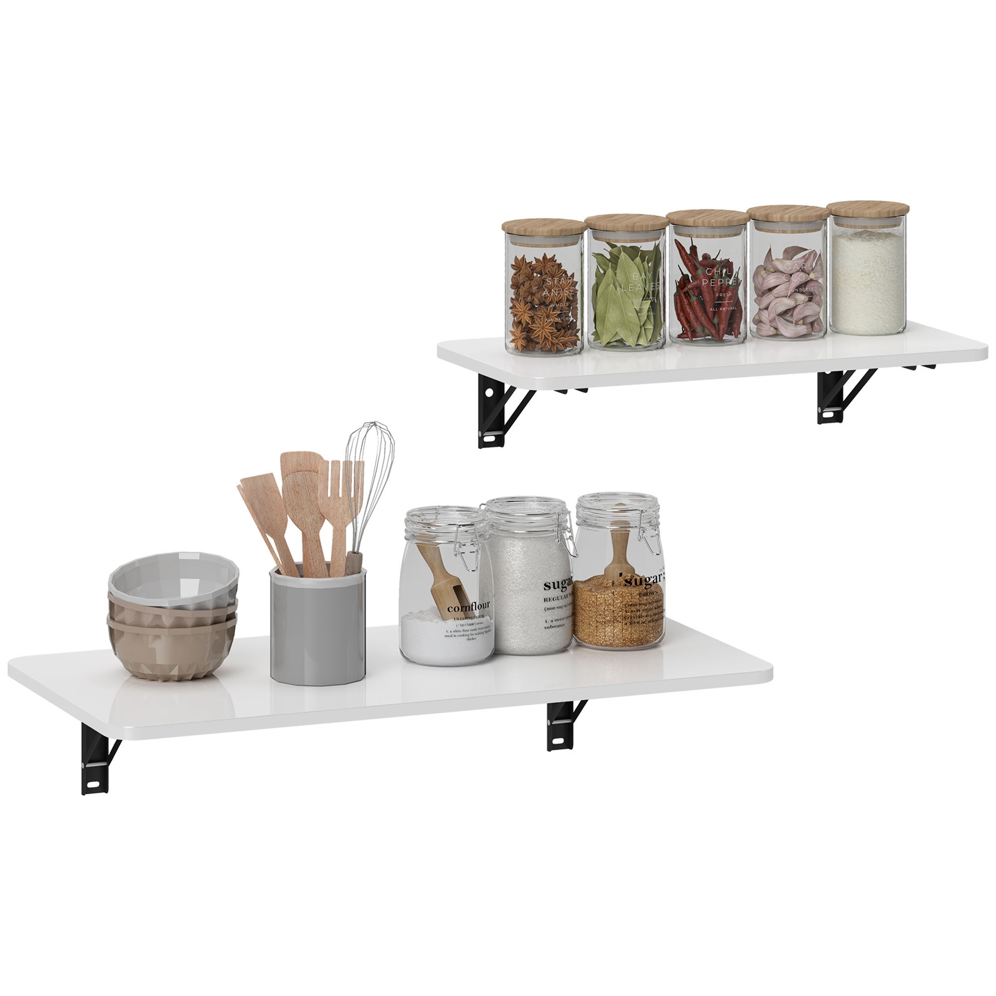 Juego de 2 mesas plegables de pared, mesas flotantes para cocina y comedor, 80x40x16,5cm 60x30x11,5cm blanco brillo