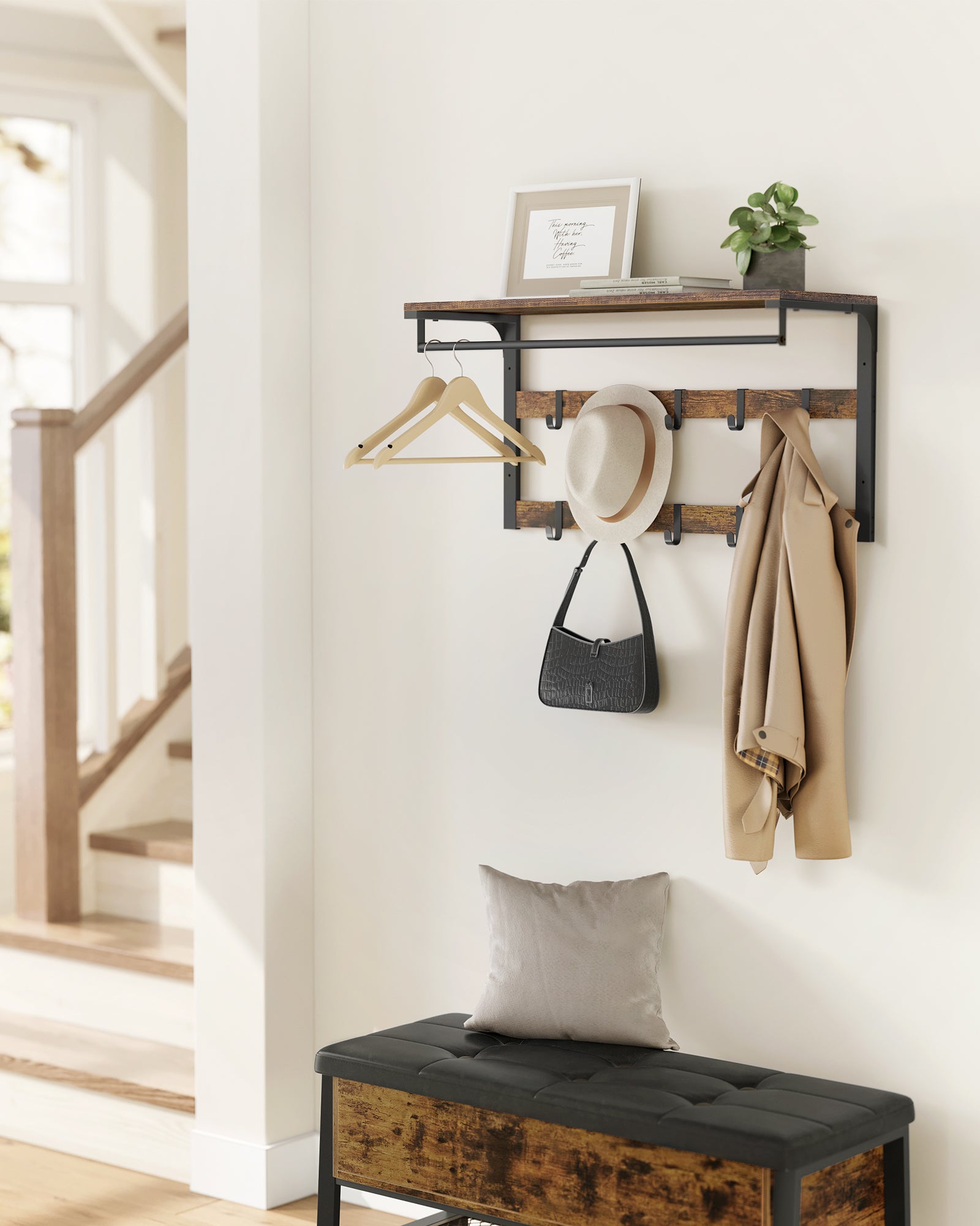 Set Di 2 Appendiabiti A Muro LouMaxx In Metallo Nero, Con 5 E 3 Ganci, Viti E Tasselli Inclusi, Per Cucina, Bagno, Garage