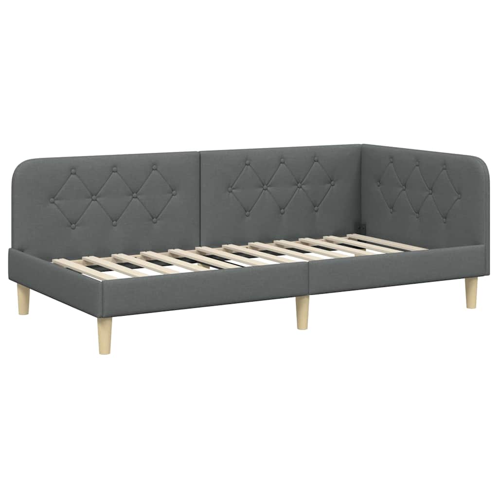 Cadre de lit d'angle gris foncé 100 x 200 cm tissu - 2
