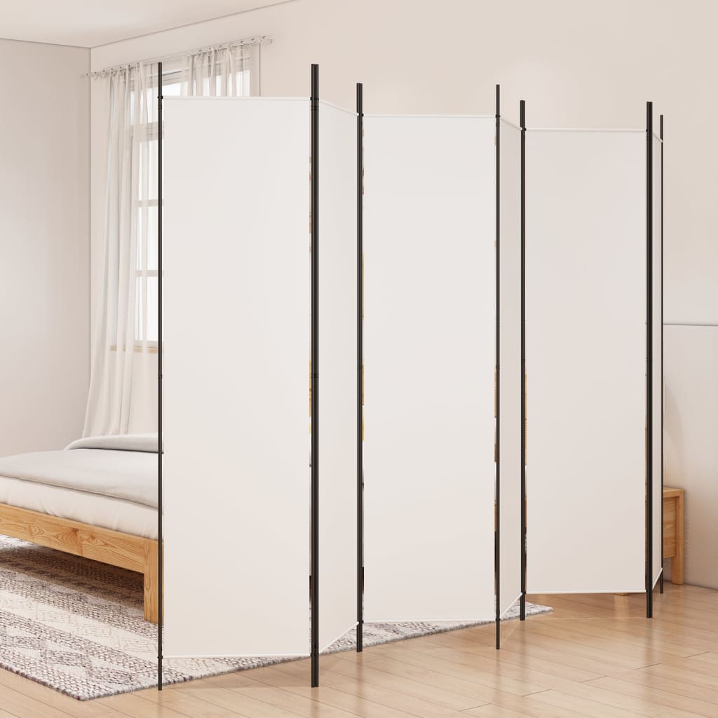 VidaXL – Divisorio A 6 Pannelli In Tessuto, Bianco, 240x200 Cm, Pieghevole, Struttura In Ferro
