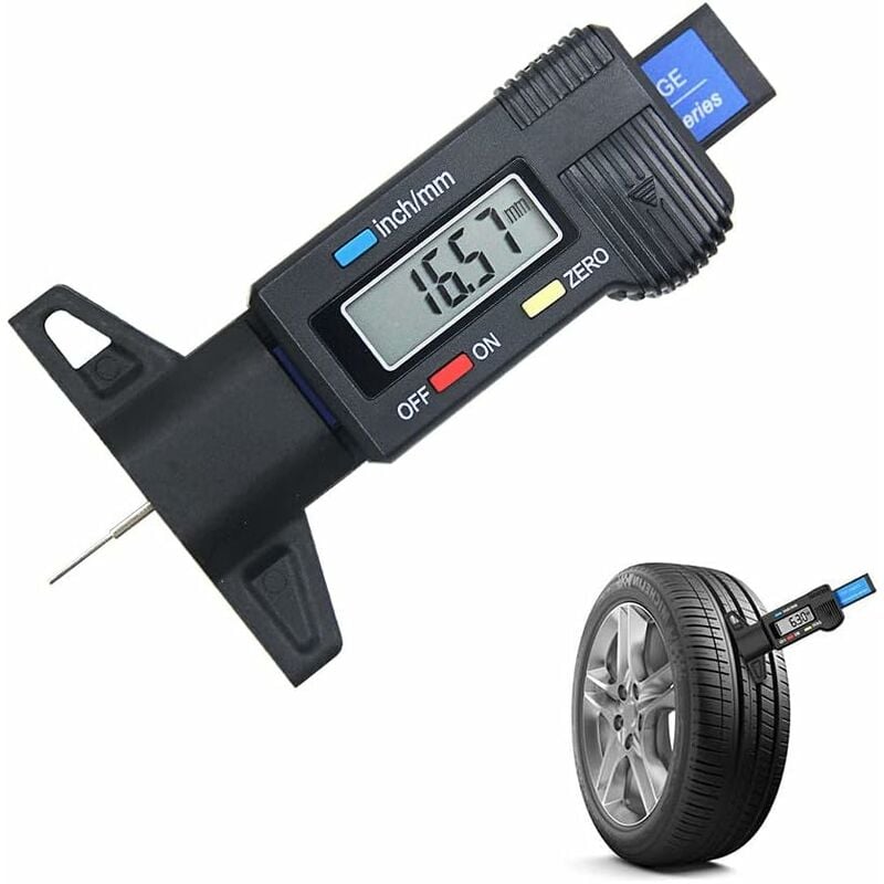 Miernik głębokości bieżnika opon (czarny), cyfrowy miernik głębokości bieżnika, miernik bieżnika z ekranem LCD, 0-25 mm