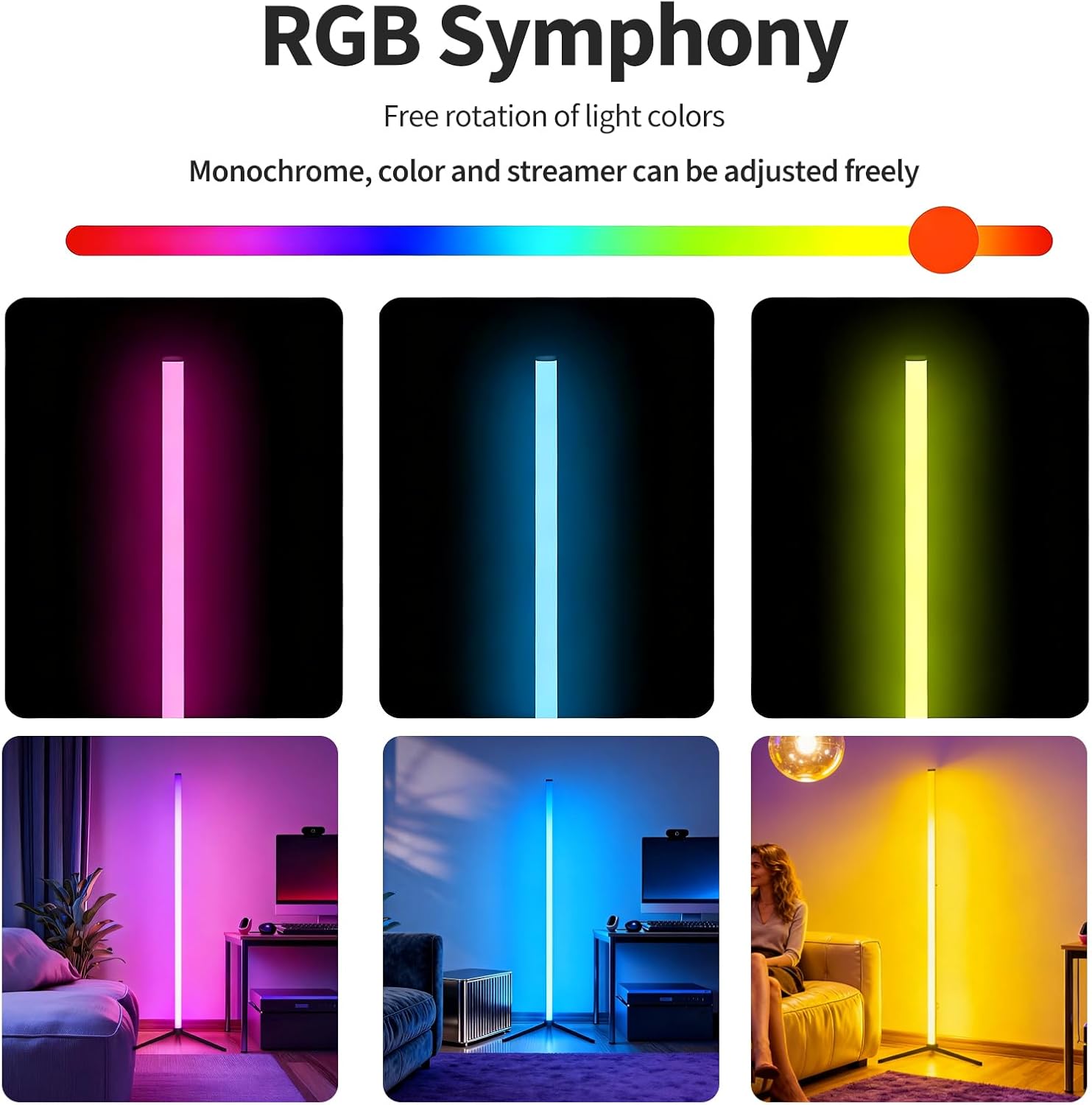 Lampadaire LED d'Angle RGB, 120cm Lampe sur Pied Salon avec APP Contrôle et Télécommande, Bluetooth Lampe pour la Décoration de Fête - 4