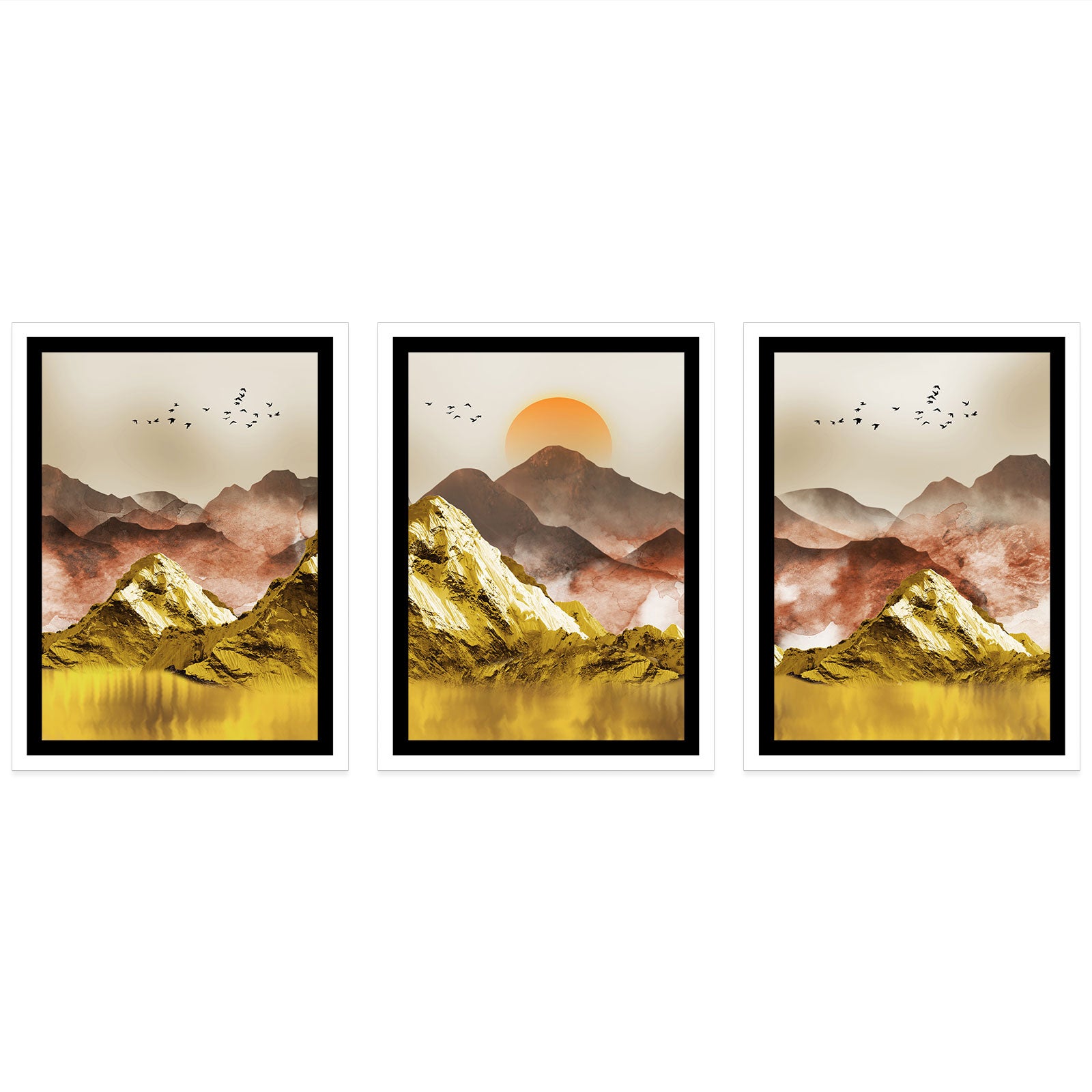 Lot de 3 affiches posters Triptyque décoratives - Paysages Boho - Bordure Noire et Blanche - 3 Affiches - 21x29,7 cm (Cadres non fournis) - 4