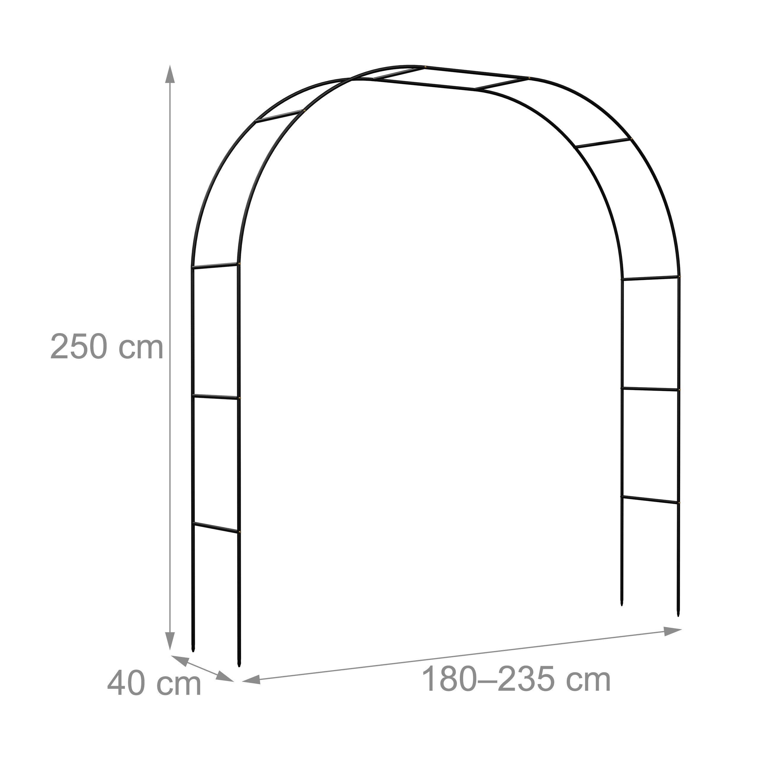 Arche à rosiers, métal, treillis, jardin, H : 250 cm, 2 largeurs : 235 ou 180 cm, plantes grimpantes, noir, Relaxdays - 4