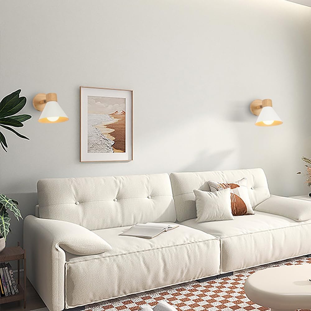 Lots de 2 Appliques Murales Intérieur Réglable E27 Moderne Lampe Industrielle Bois Décoration pour Chambre Salon Couloir Café, Ø18cm Banc - 2